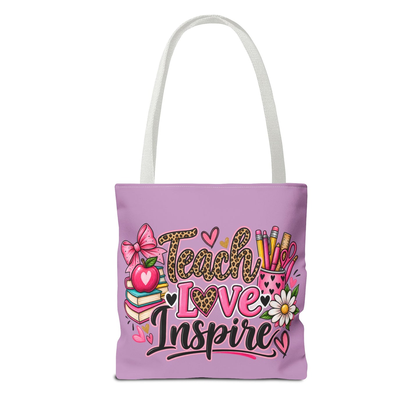 Teacher Love Inspire Tote Bag — Cute Pink Teacher Appreciation Carryall