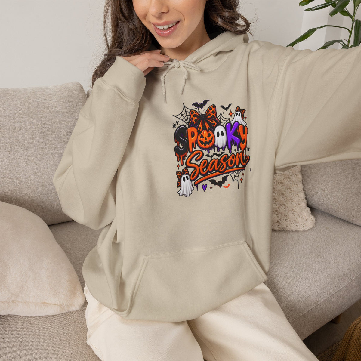 Halloween Hoodie - 'Spooky Season' Pumpkin & Witch Graphic Hooded Sweatshirt