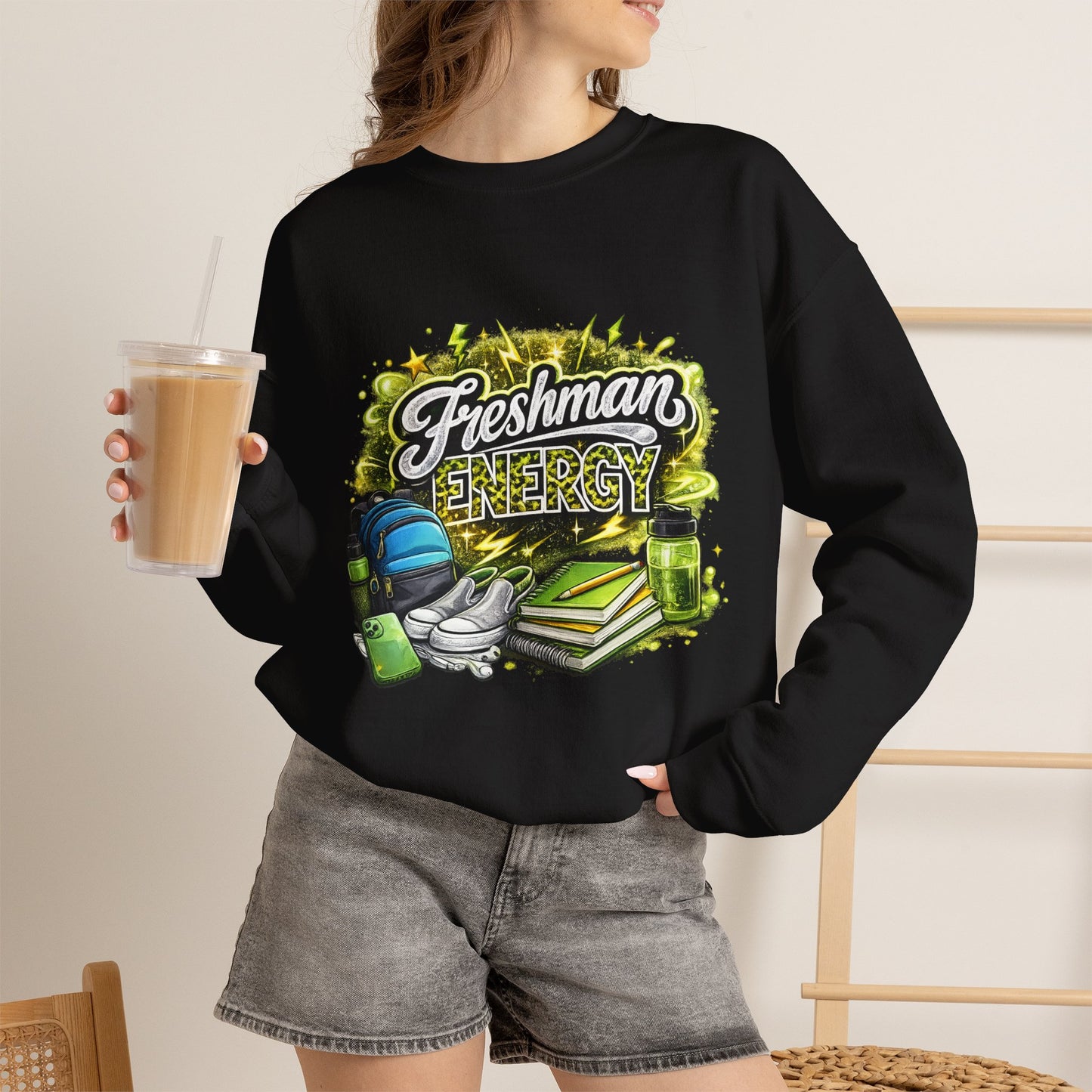 Freshman Energy Crewneck Sweatshirt — College Back-to-School Graphic Sweatshirt