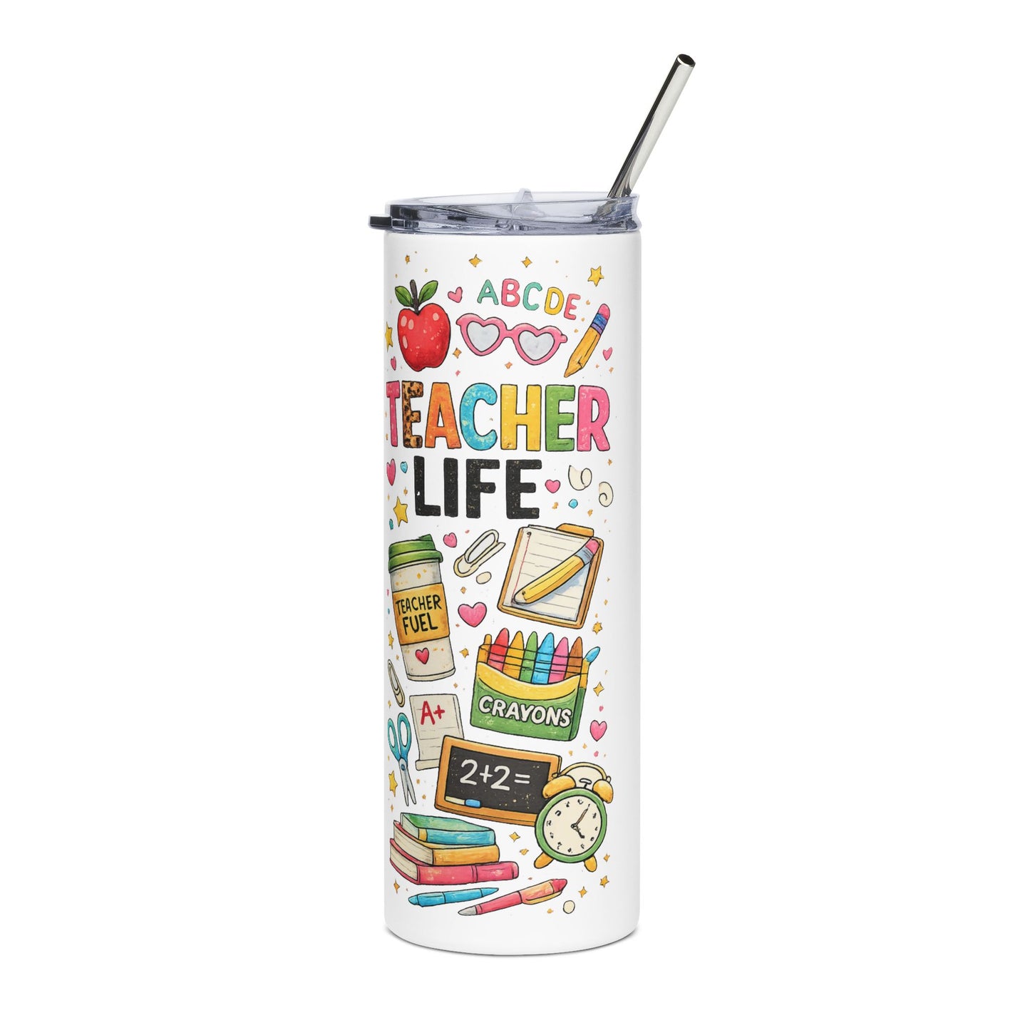 Teacher Life 20oz Stainless Steel Tumbler – Cute School Supply Design, Teacher Fuel Travel Mug