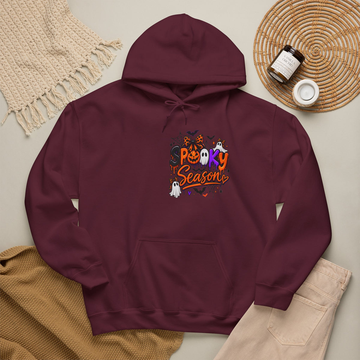 Halloween Hoodie - 'Spooky Season' Pumpkin & Witch Graphic Hooded Sweatshirt