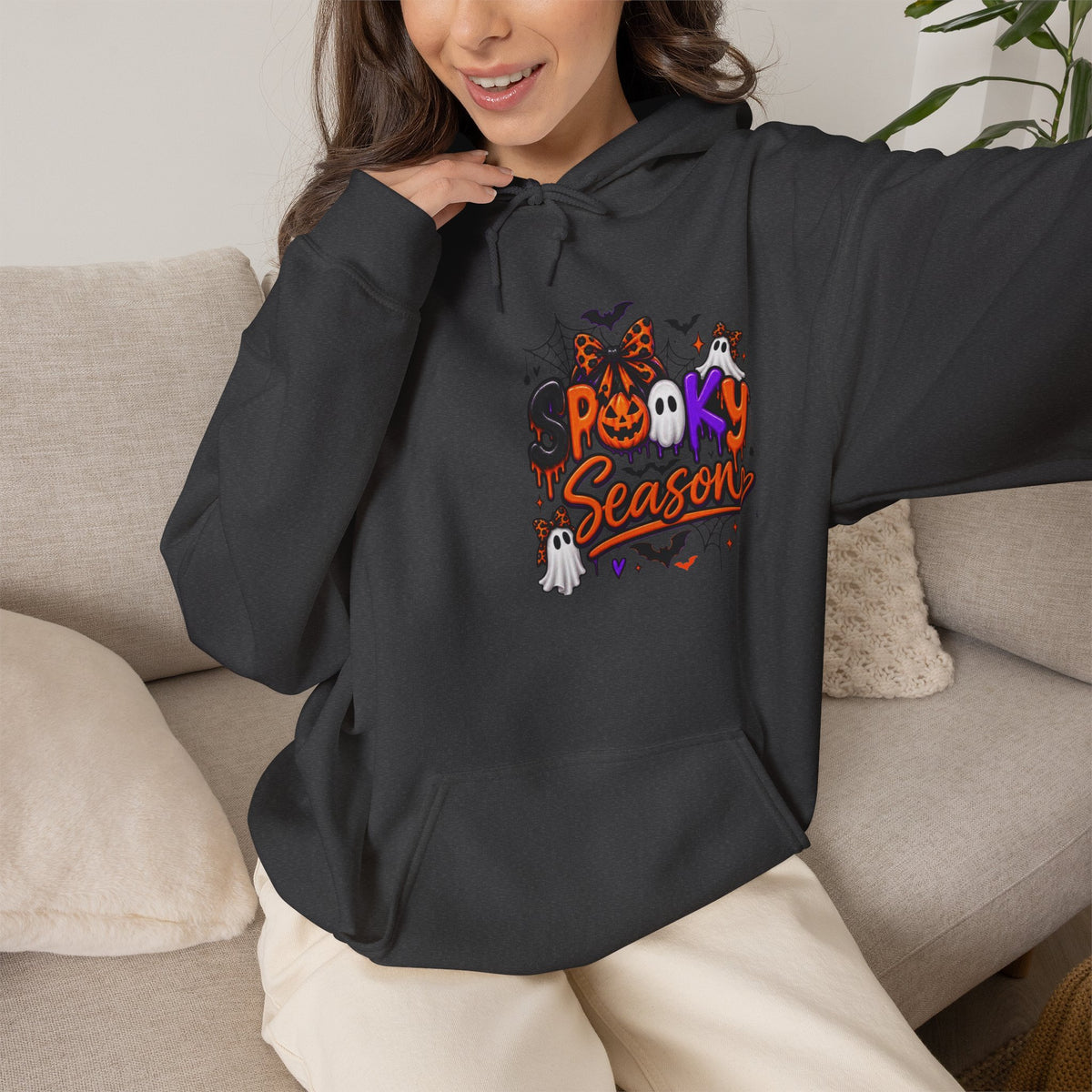 Halloween Hoodie - 'Spooky Season' Pumpkin & Witch Graphic Hooded Sweatshirt