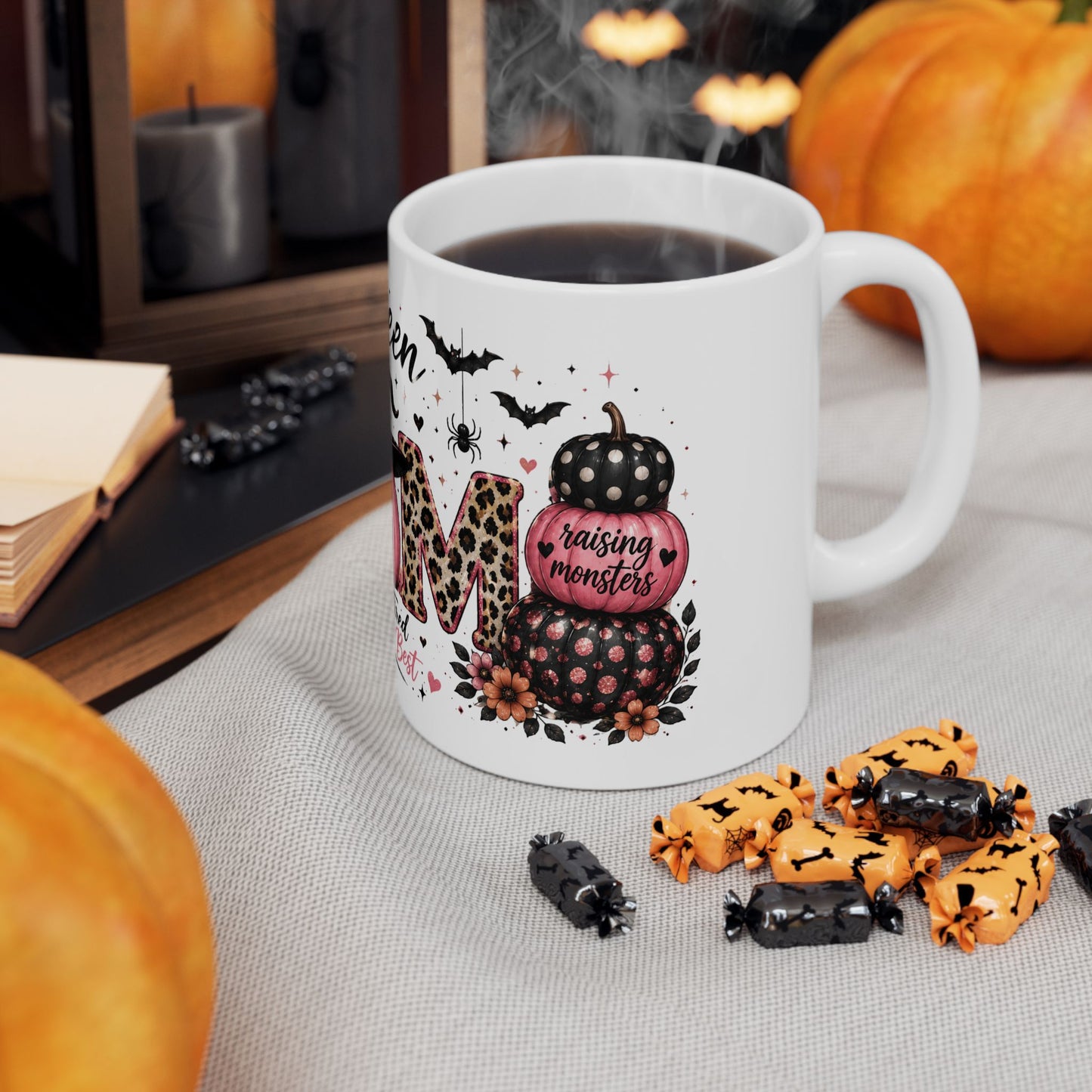 Halloween Mom Mug – "Witchy, Tired & Doing My Best" Ceramic Coffee Cup (11oz & 15oz)