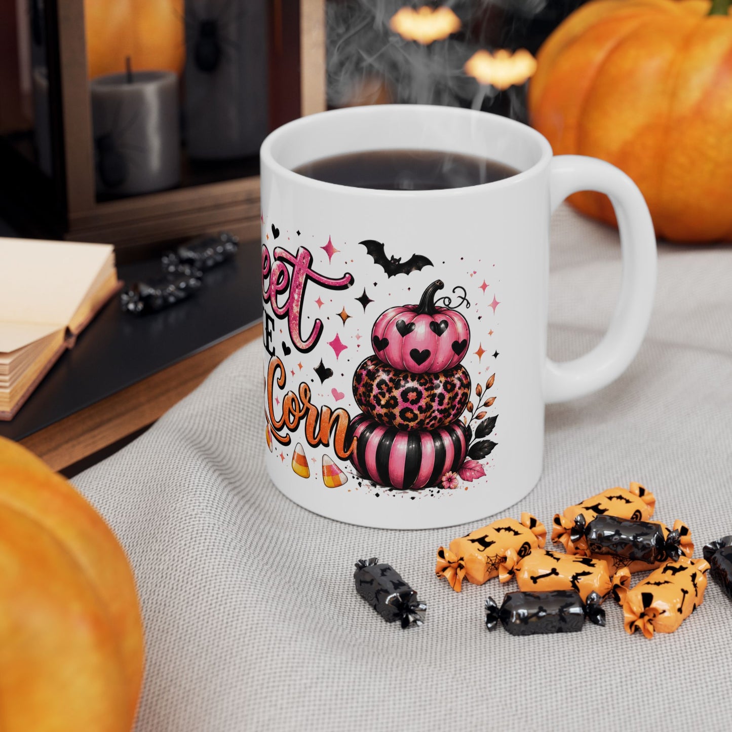 Sweet Like Candy Corn Halloween Ceramic Mug — Cute Spooky Coffee Cup (11oz/15oz)