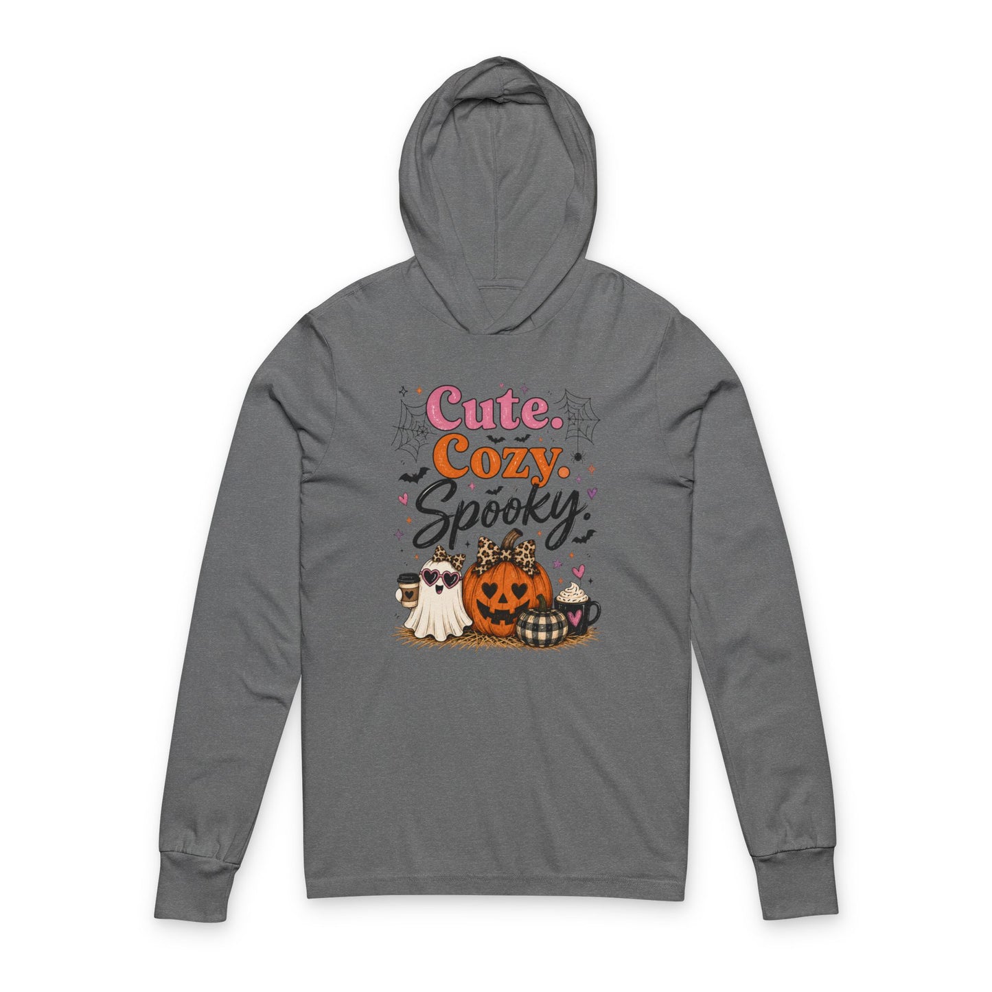 Cute Cozy Spooky Hooded Long Sleeve Tee — Halloween Pumpkin & Costumed Pets