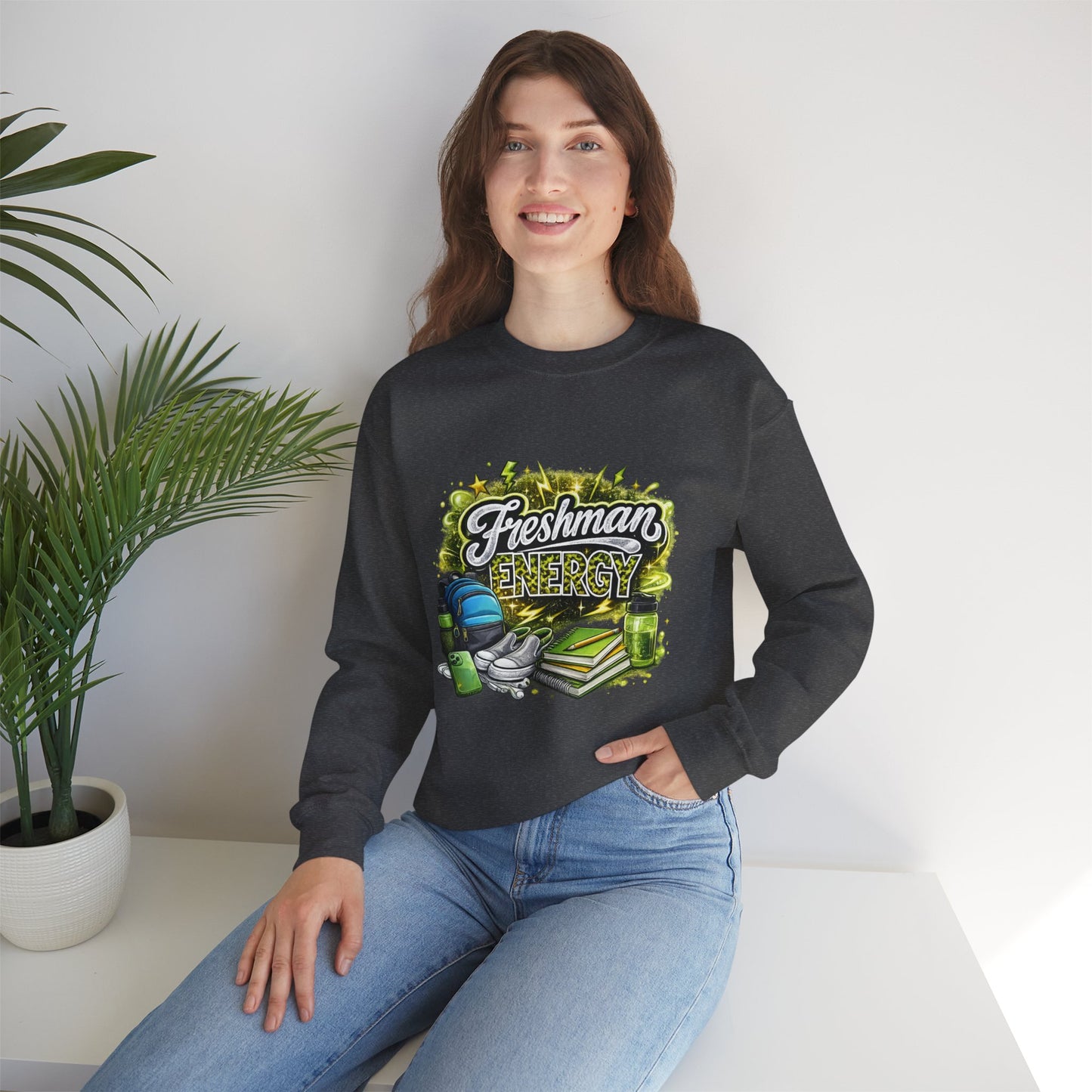 Freshman Energy Crewneck Sweatshirt — College Back-to-School Graphic Sweatshirt