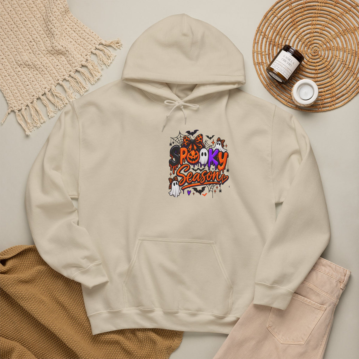 Halloween Hoodie - 'Spooky Season' Pumpkin & Witch Graphic Hooded Sweatshirt