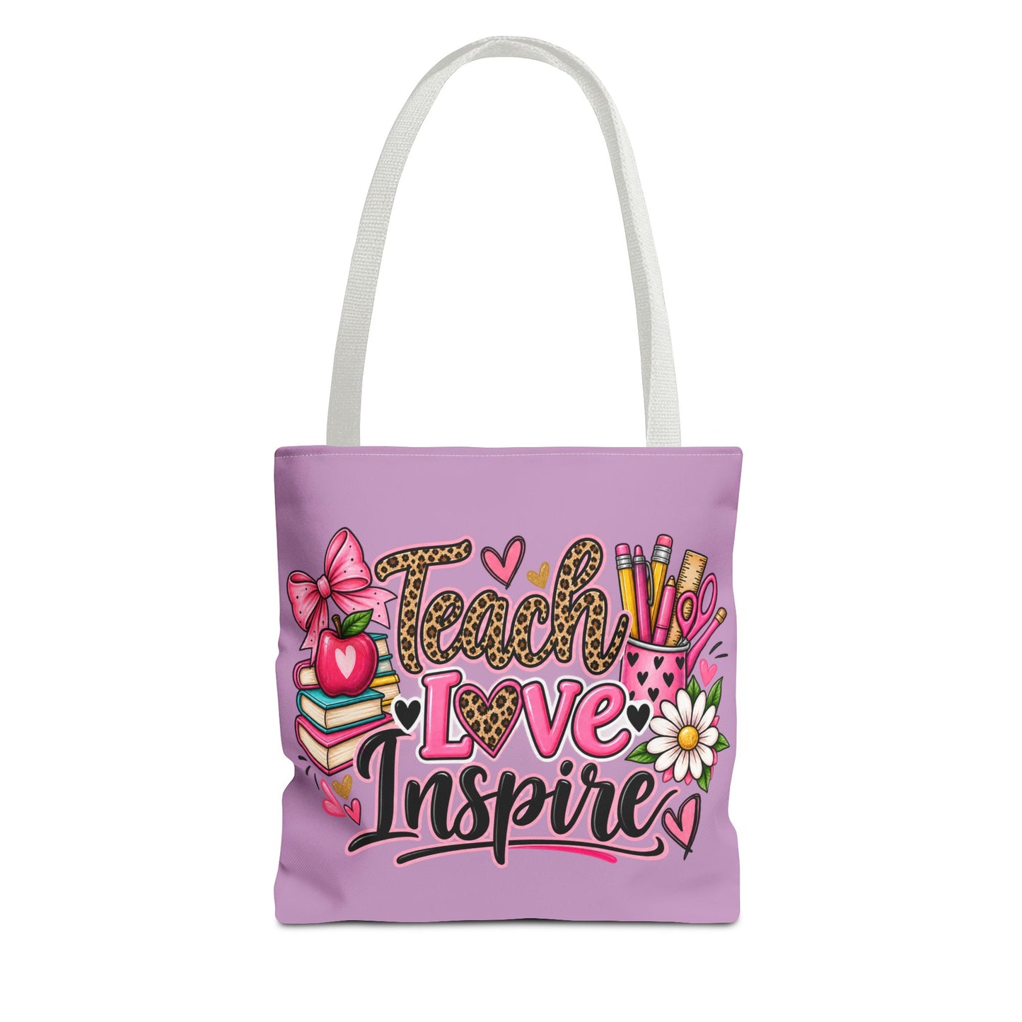 Teacher Love Inspire Tote Bag — Cute Pink Teacher Appreciation Carryall