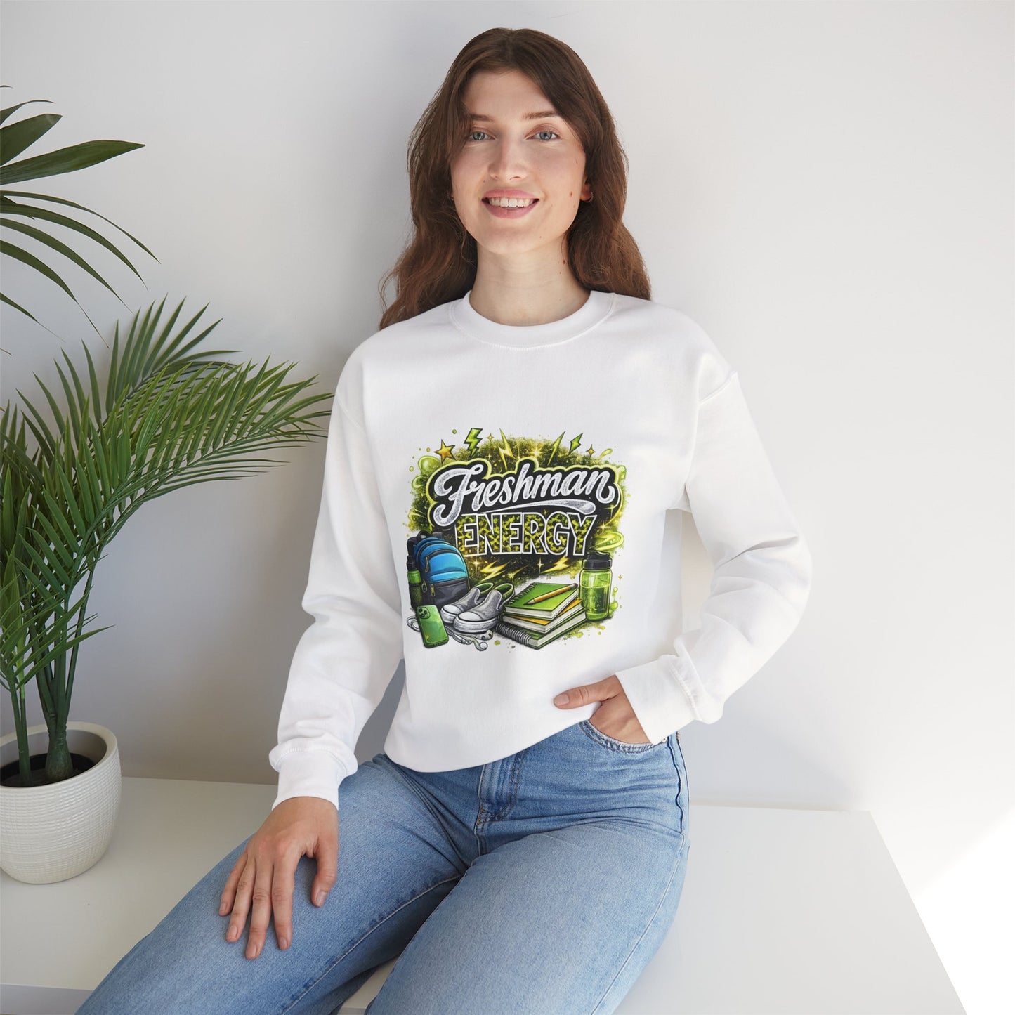 Freshman Energy Crewneck Sweatshirt — College Back-to-School Graphic Sweatshirt