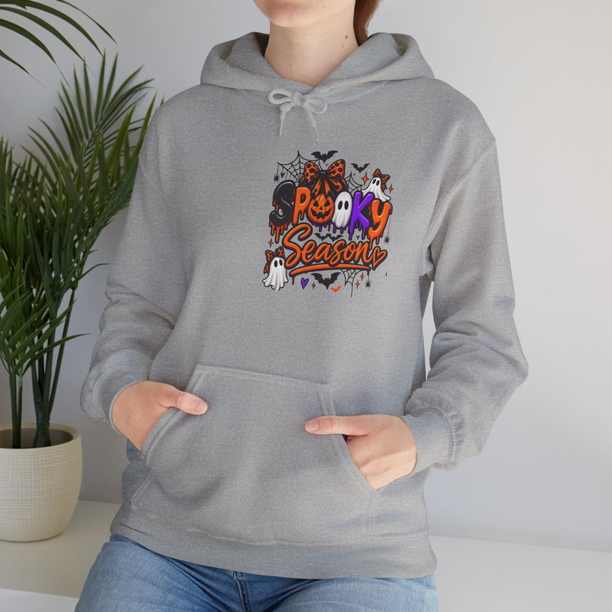Halloween Hoodie - 'Spooky Season' Pumpkin & Witch Graphic Hooded Sweatshirt