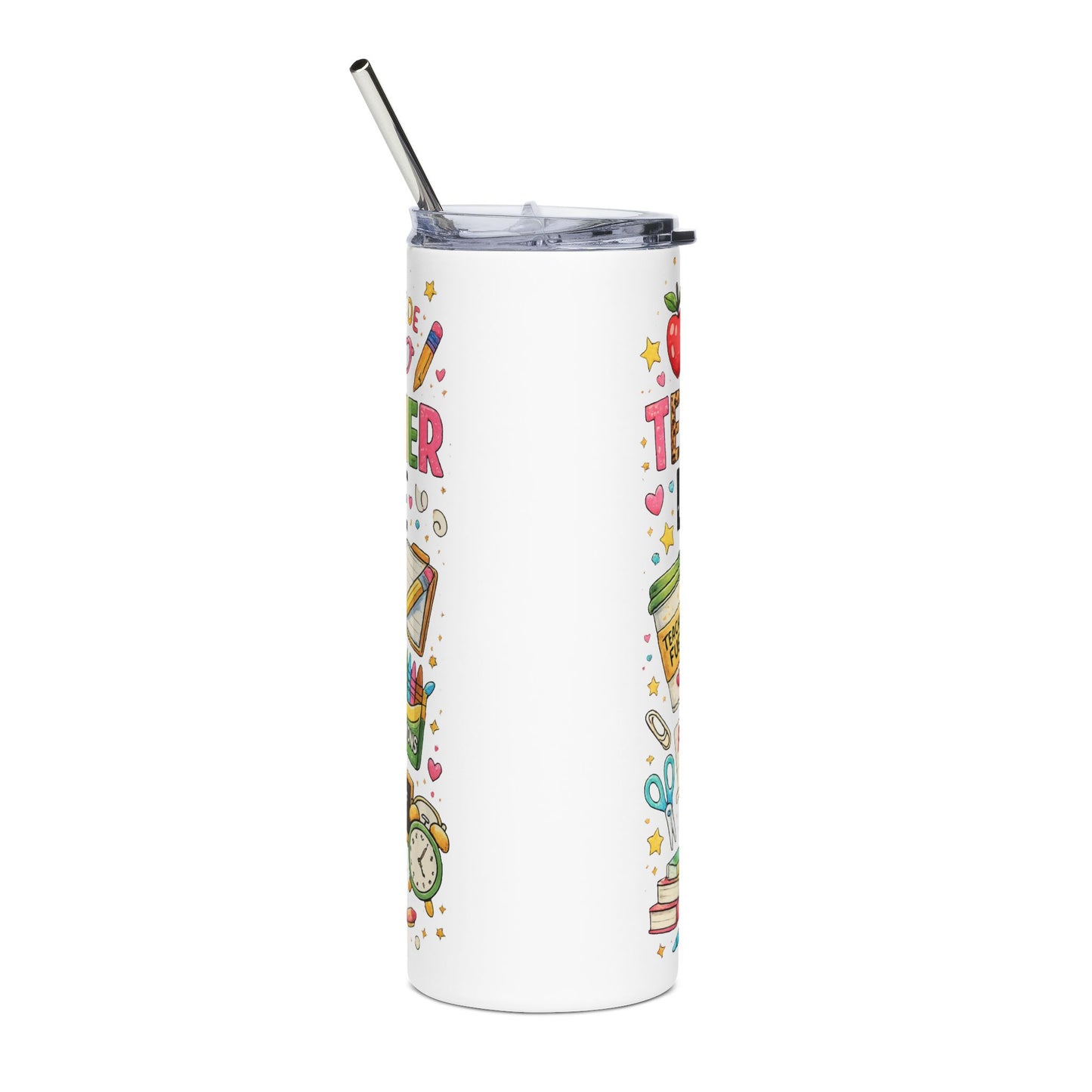 Teacher Life 20oz Stainless Steel Tumbler – Cute School Supply Design, Teacher Fuel Travel Mug