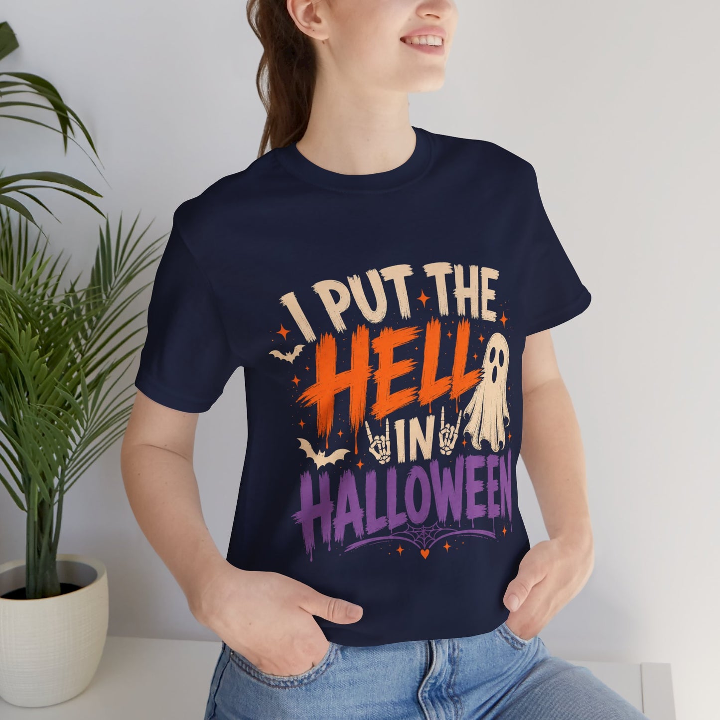 Halloween T-Shirt - "I Put the Hell in Halloween" Ghost Graphic Tee