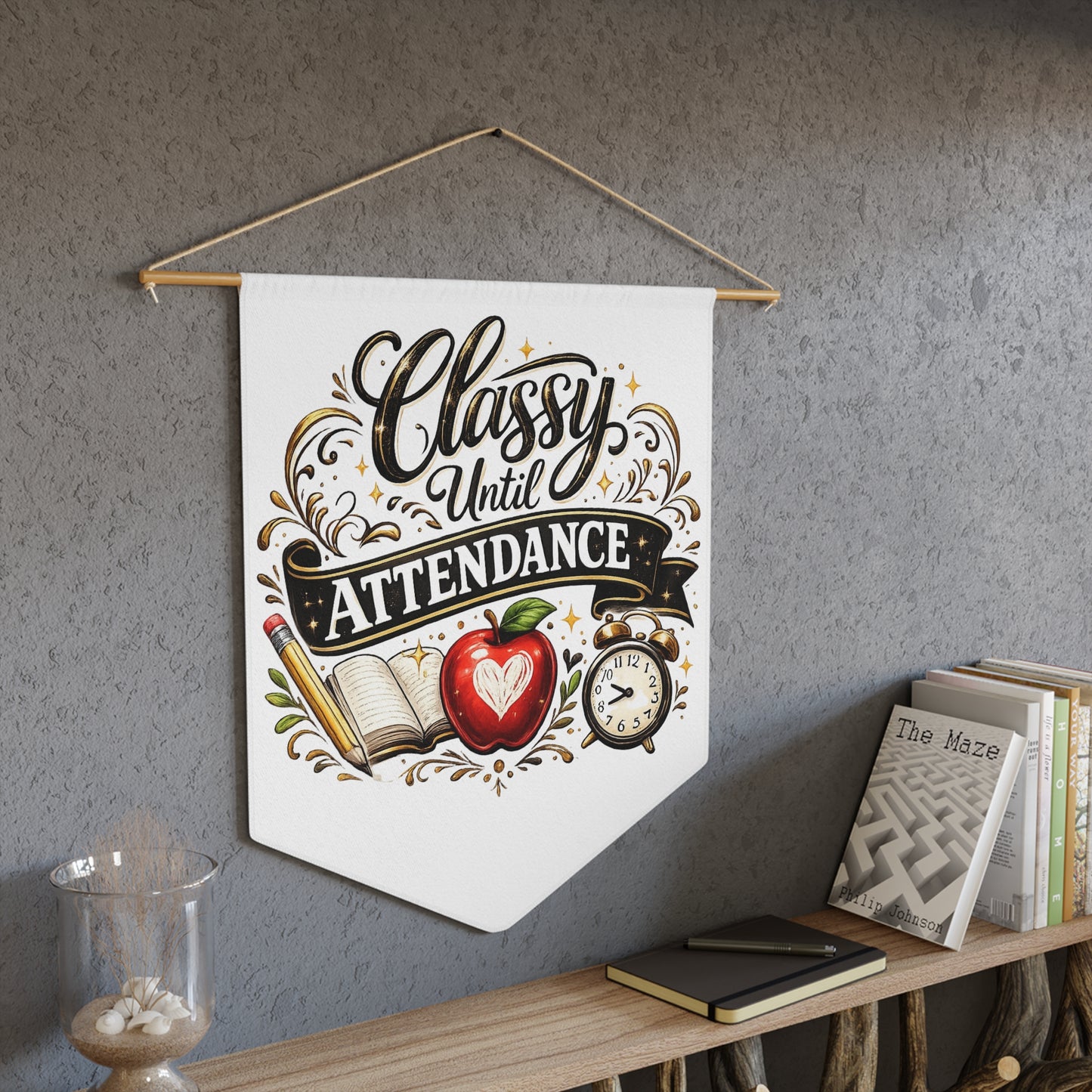 Teacher Classroom Decor Banner (Apple, Book, Clock Design)