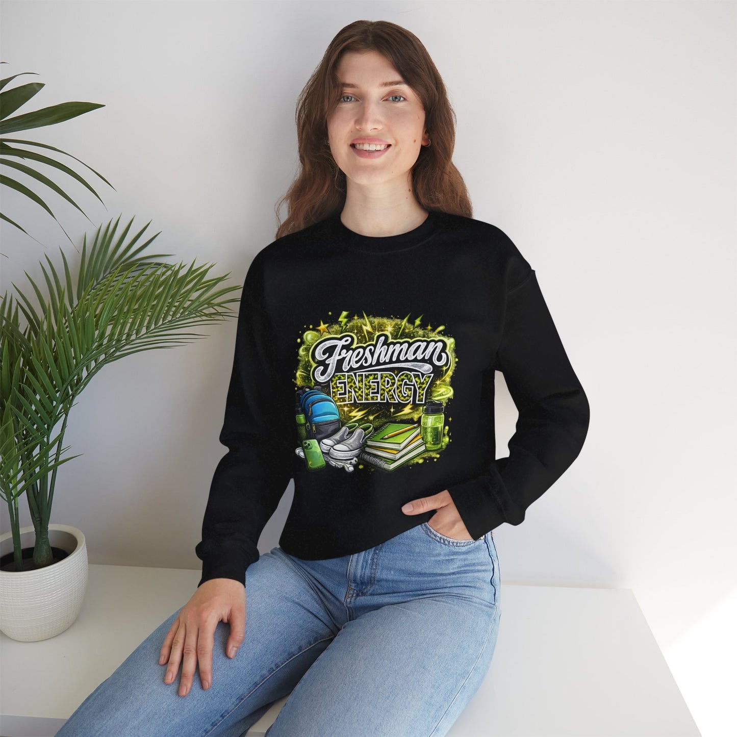 Freshman Energy Crewneck Sweatshirt — College Back-to-School Graphic Sweatshirt