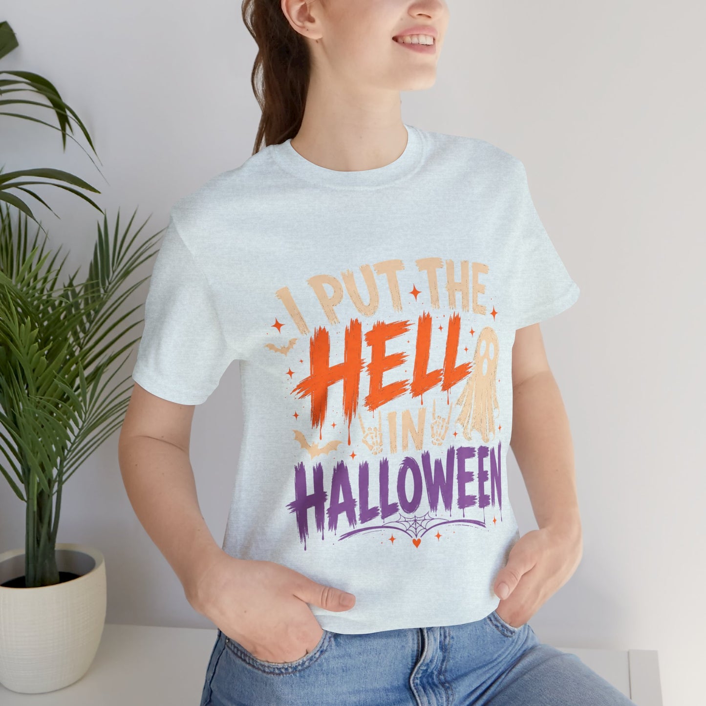 Halloween T-Shirt - "I Put the Hell in Halloween" Ghost Graphic Tee