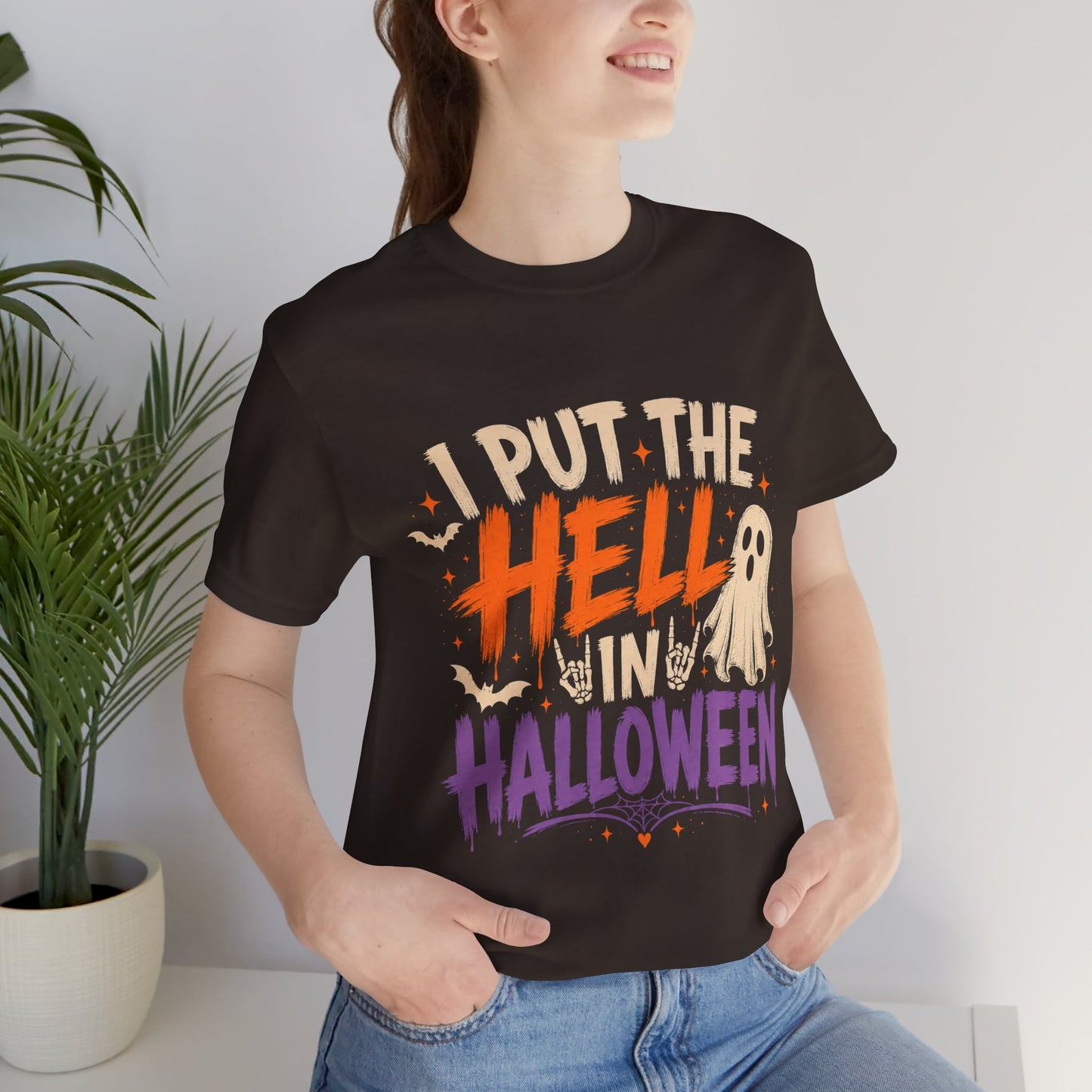 Halloween T-Shirt - "I Put the Hell in Halloween" Ghost Graphic Tee