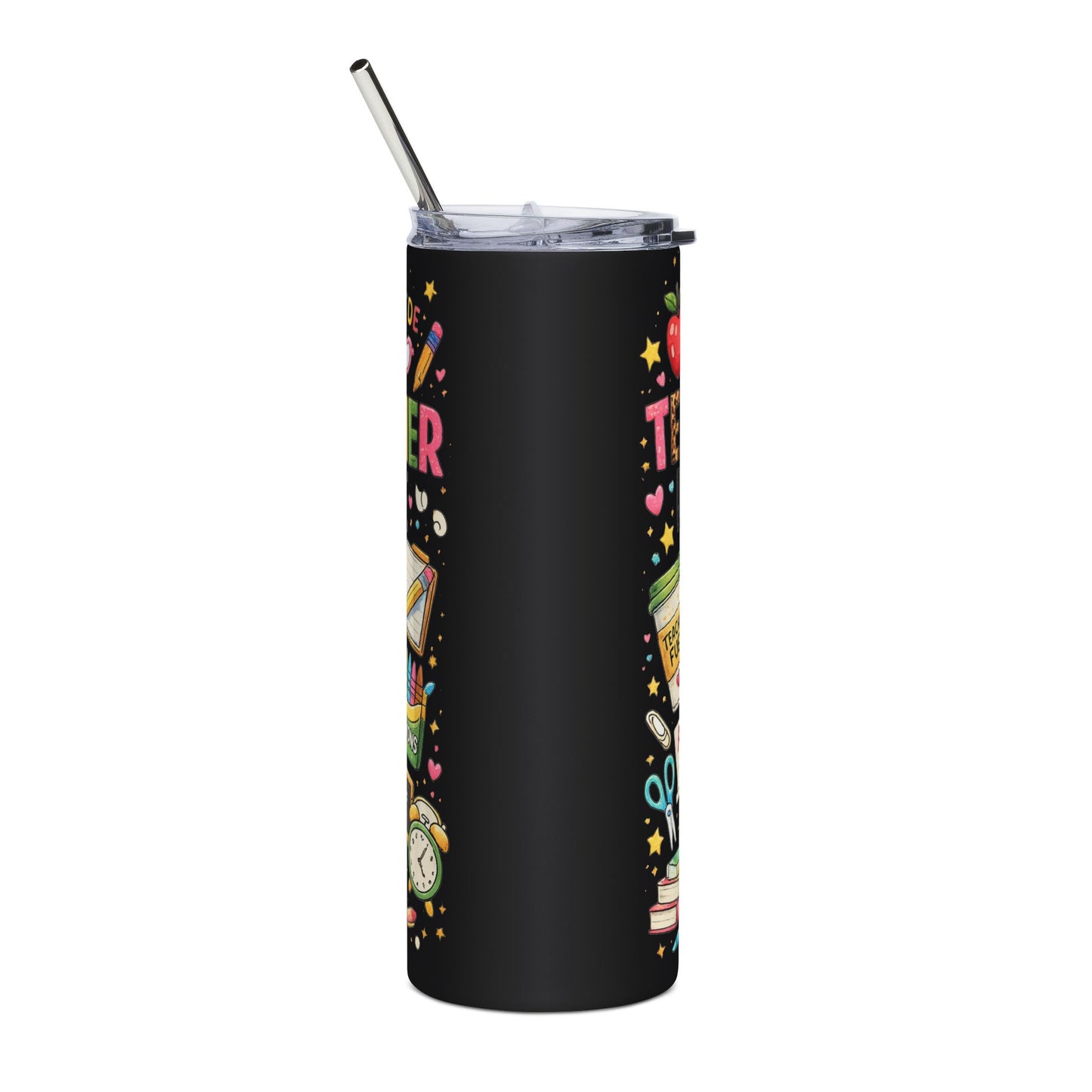 Teacher Life 20oz Stainless Steel Tumbler – Cute School Supply Design, Teacher Fuel Travel Mug