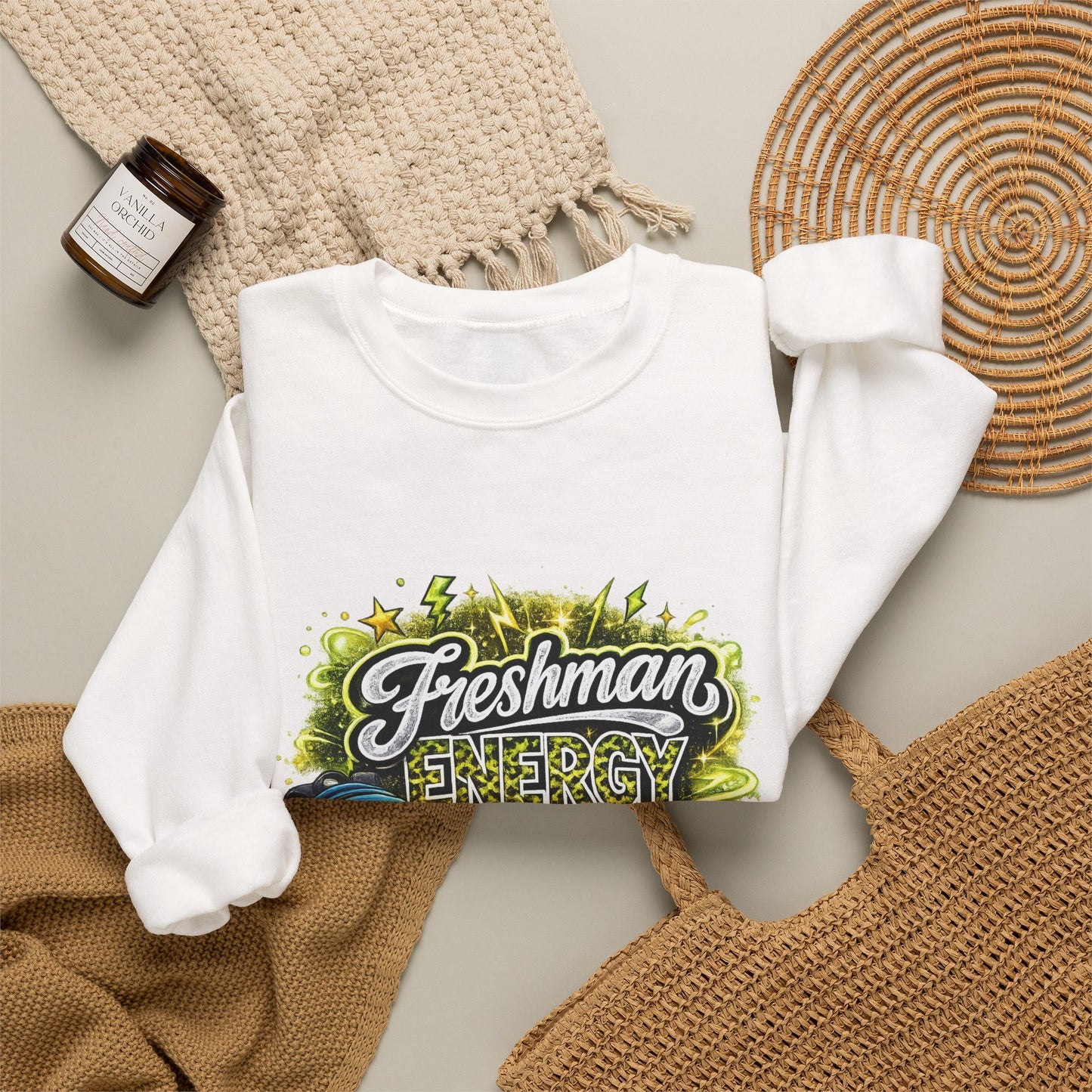 Freshman Energy Crewneck Sweatshirt — College Back-to-School Graphic Sweatshirt