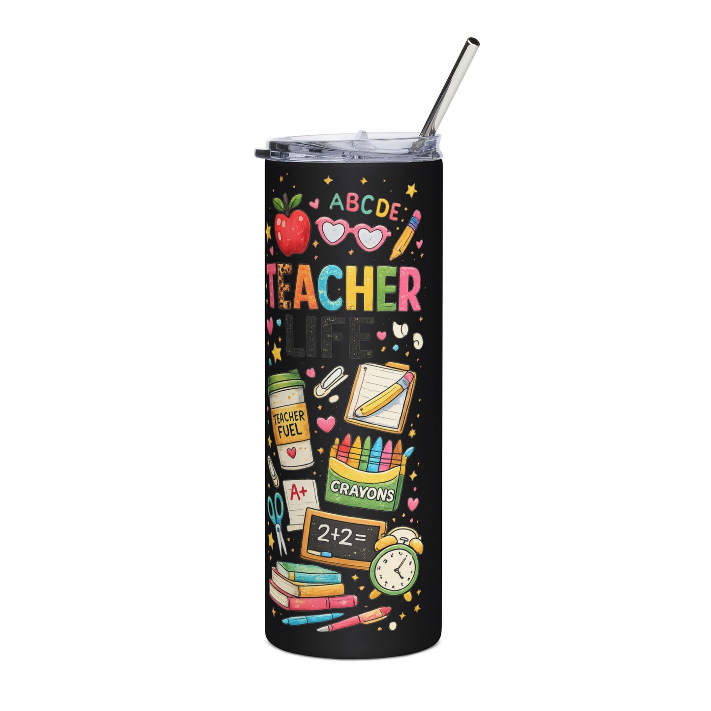 Teacher Life 20oz Stainless Steel Tumbler – Cute School Supply Design, Teacher Fuel Travel Mug