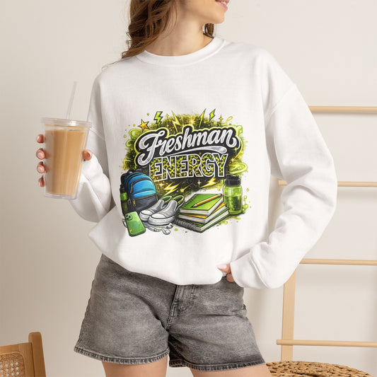 Freshman Energy Crewneck Sweatshirt — College Back-to-School Graphic Sweatshirt