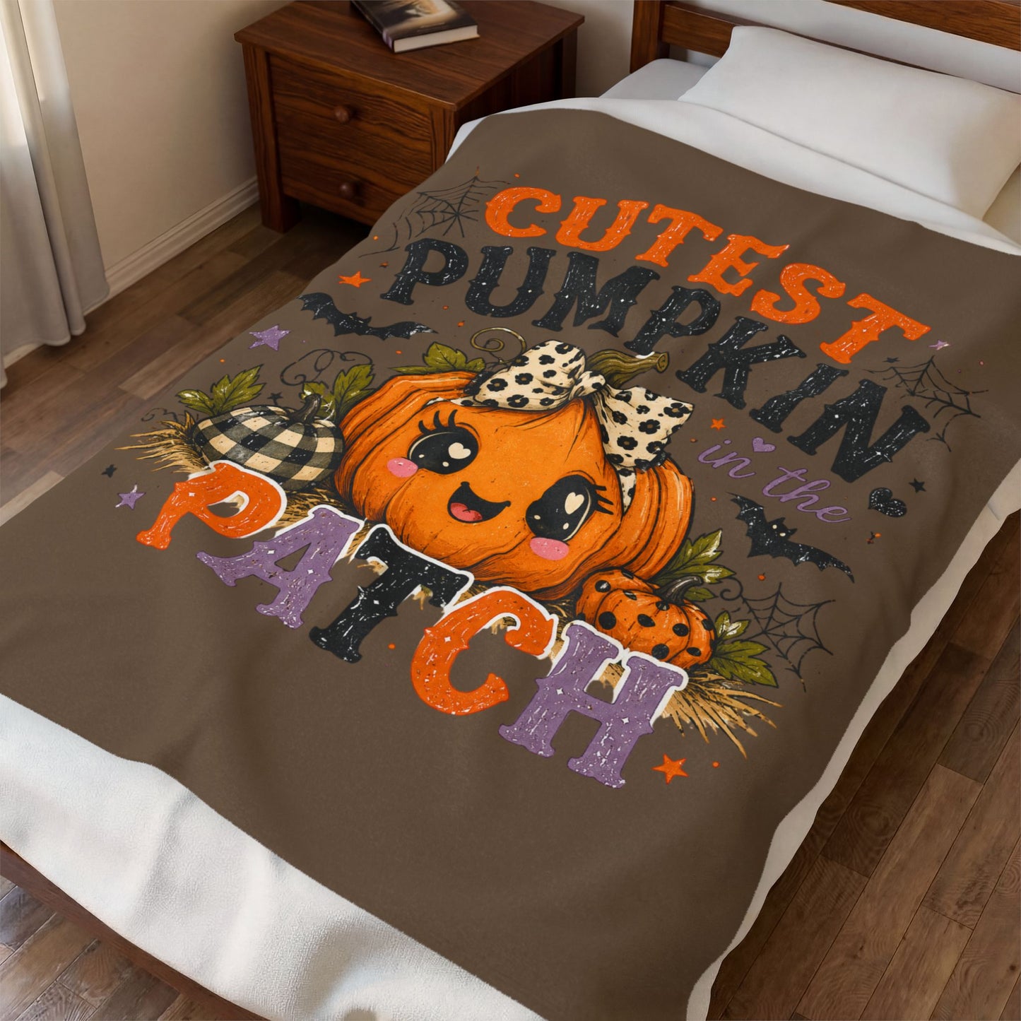 Cutest Pumpkin in the Patch Velveteen Plush Blanket — Cute Halloween Fall Throw for Kids & Baby