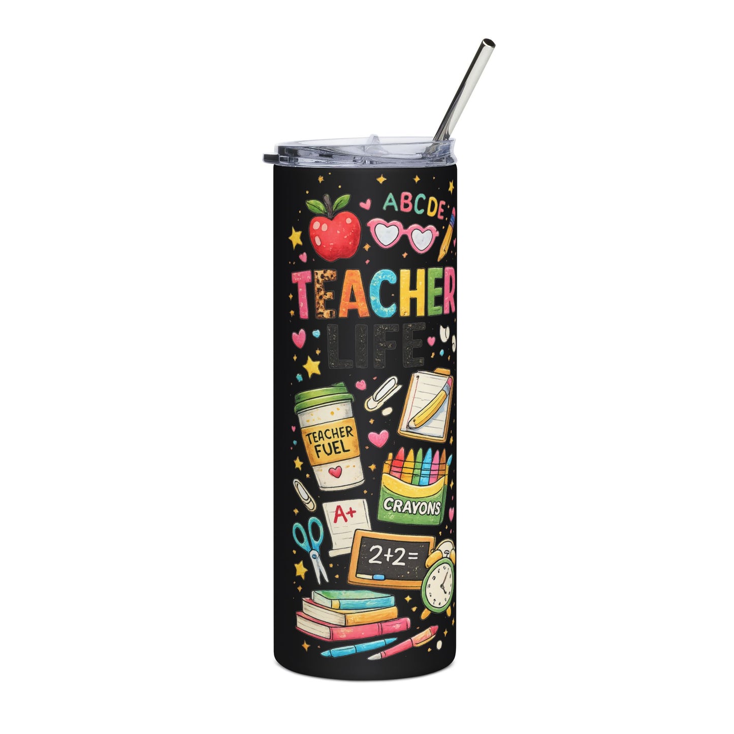 Teacher Life 20oz Stainless Steel Tumbler – Cute School Supply Design, Teacher Fuel Travel Mug