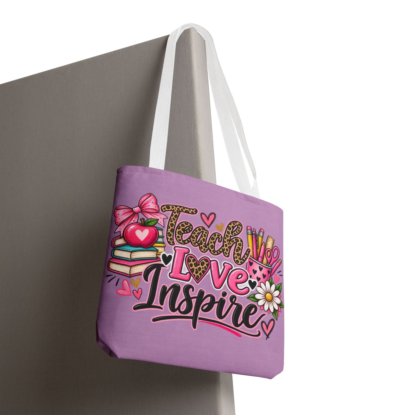 Teacher Love Inspire Tote Bag — Cute Pink Teacher Appreciation Carryall