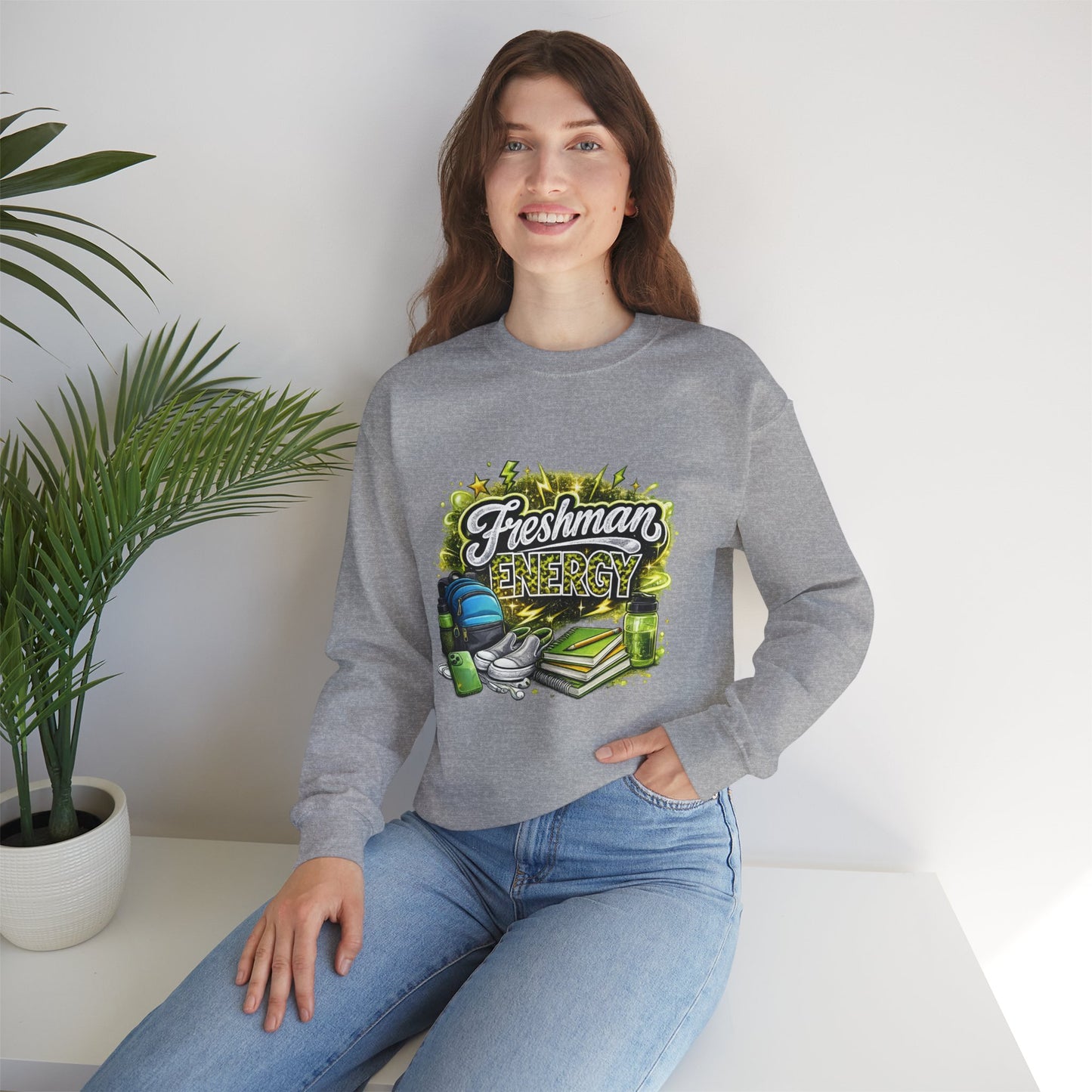 Freshman Energy Crewneck Sweatshirt — College Back-to-School Graphic Sweatshirt