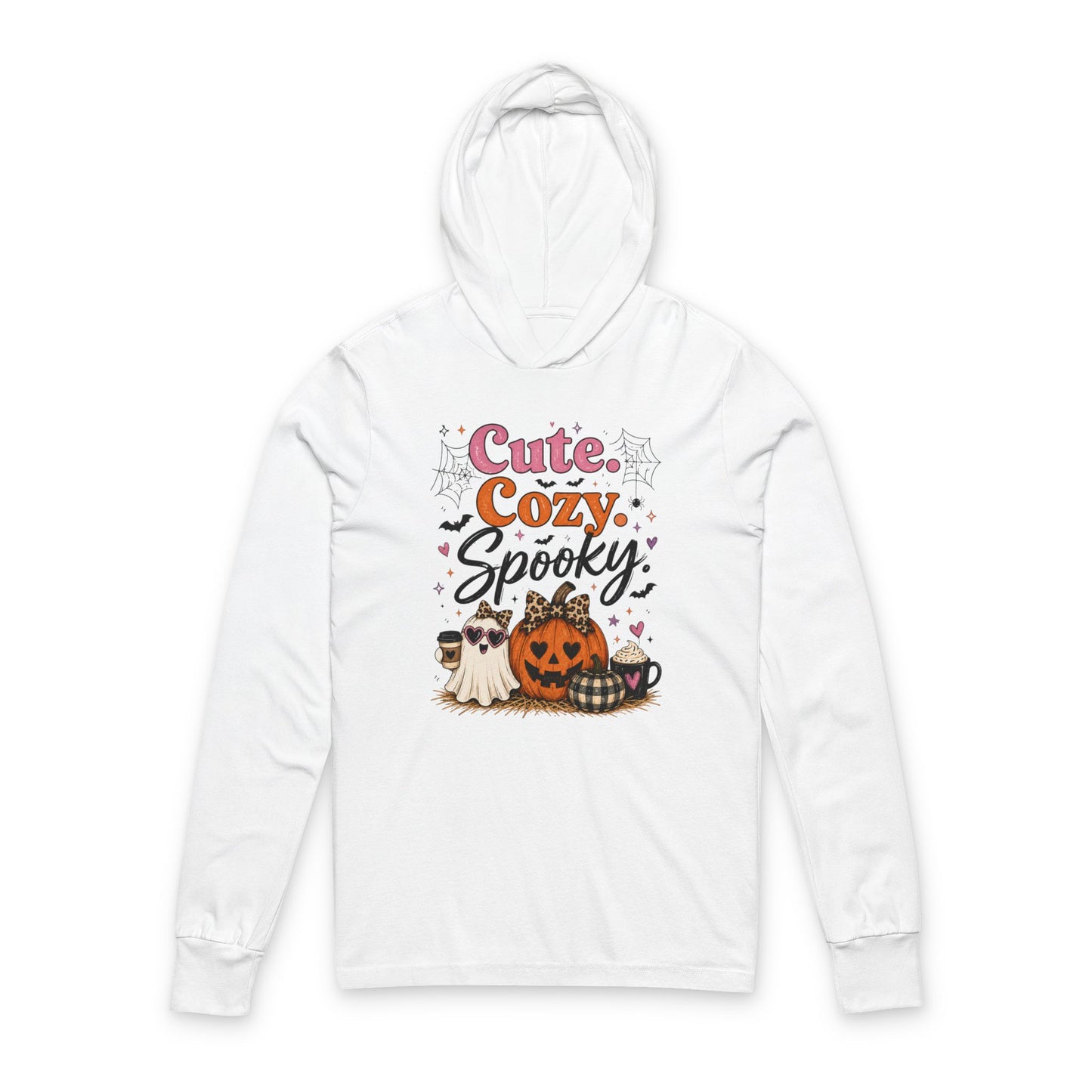 Cute Cozy Spooky Hooded Long Sleeve Tee — Halloween Pumpkin & Costumed Pets