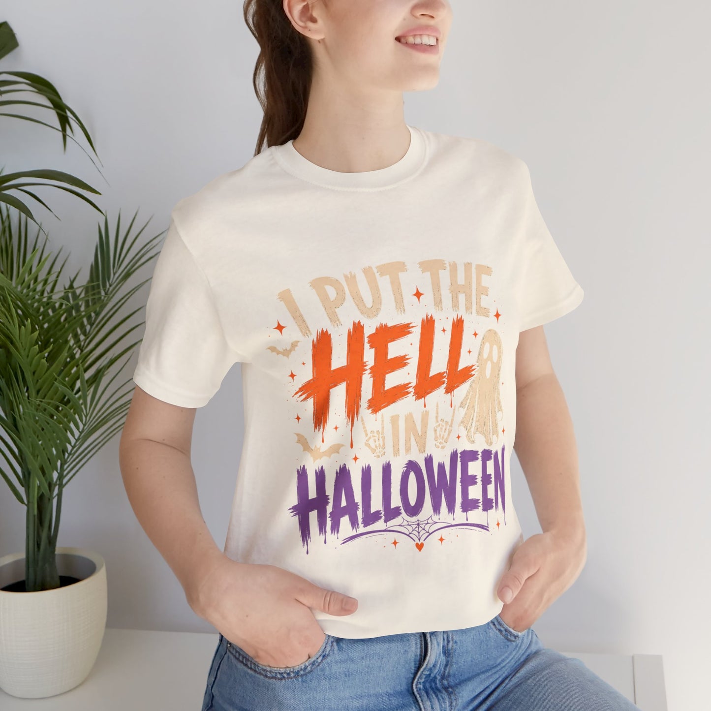 Halloween T-Shirt - "I Put the Hell in Halloween" Ghost Graphic Tee