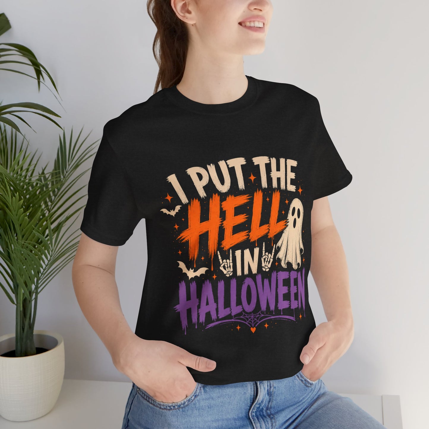 Halloween T-Shirt - "I Put the Hell in Halloween" Ghost Graphic Tee