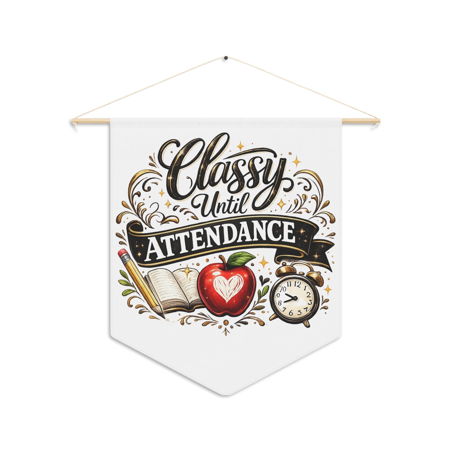 Teacher Classroom Decor Banner (Apple, Book, Clock Design)