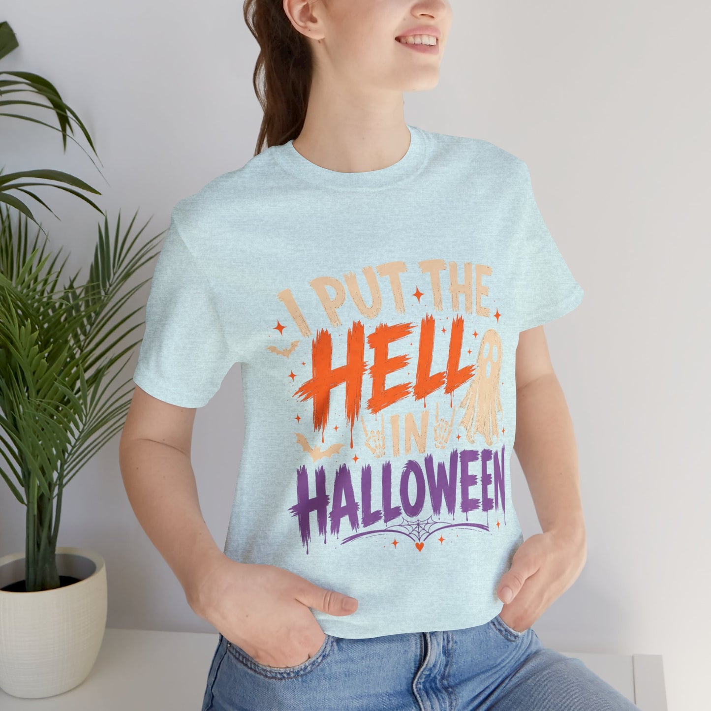 Halloween T-Shirt - "I Put the Hell in Halloween" Ghost Graphic Tee