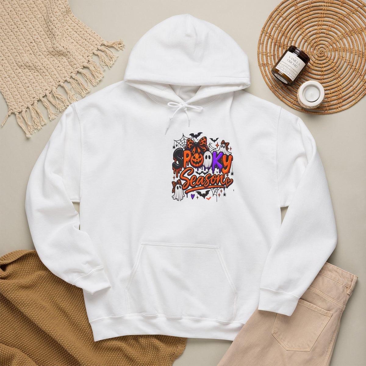 Halloween Hoodie - 'Spooky Season' Pumpkin & Witch Graphic Hooded Sweatshirt