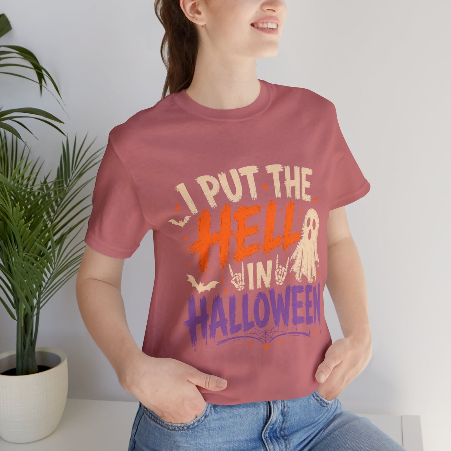 Halloween T-Shirt - "I Put the Hell in Halloween" Ghost Graphic Tee
