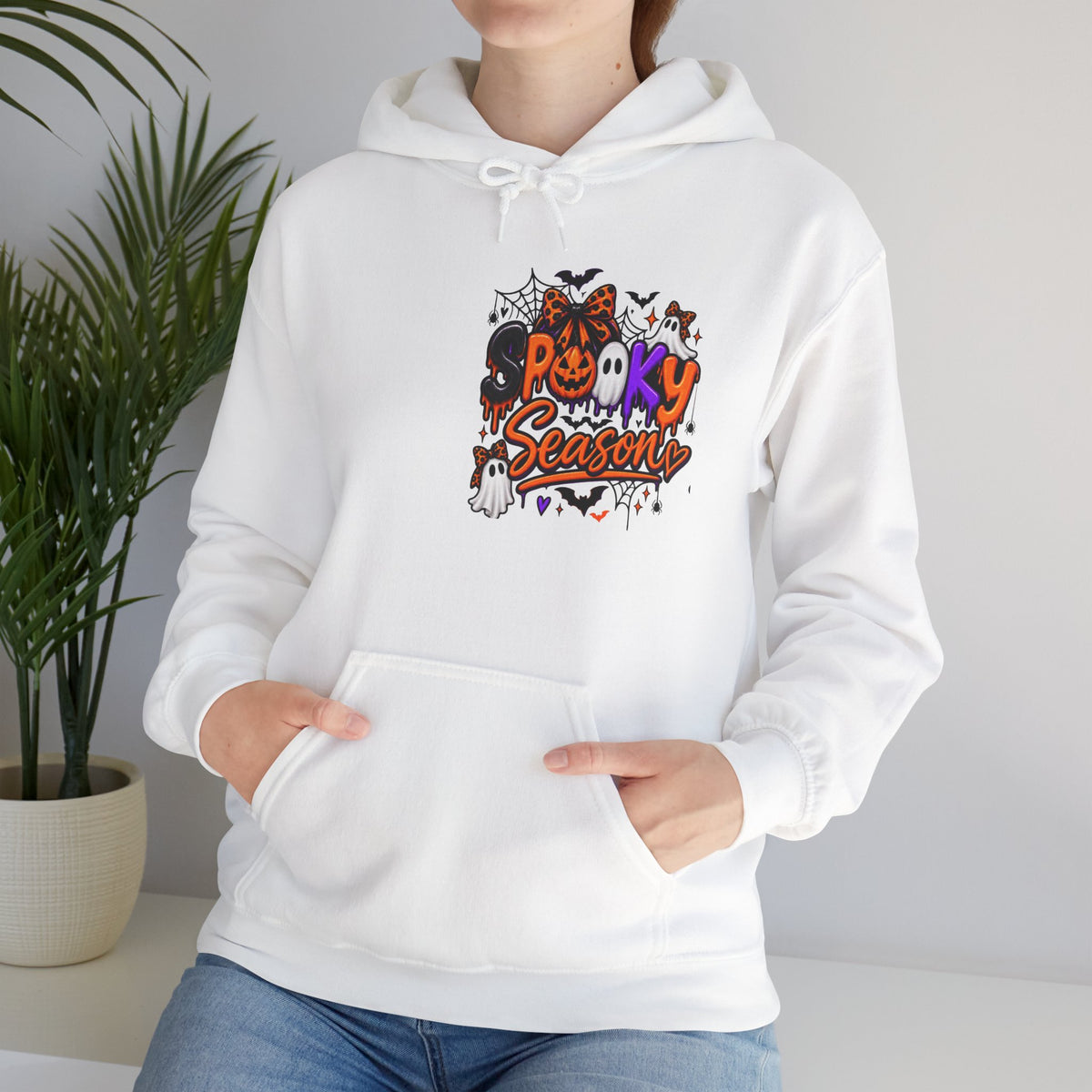 Halloween Hoodie - 'Spooky Season' Pumpkin & Witch Graphic Hooded Sweatshirt