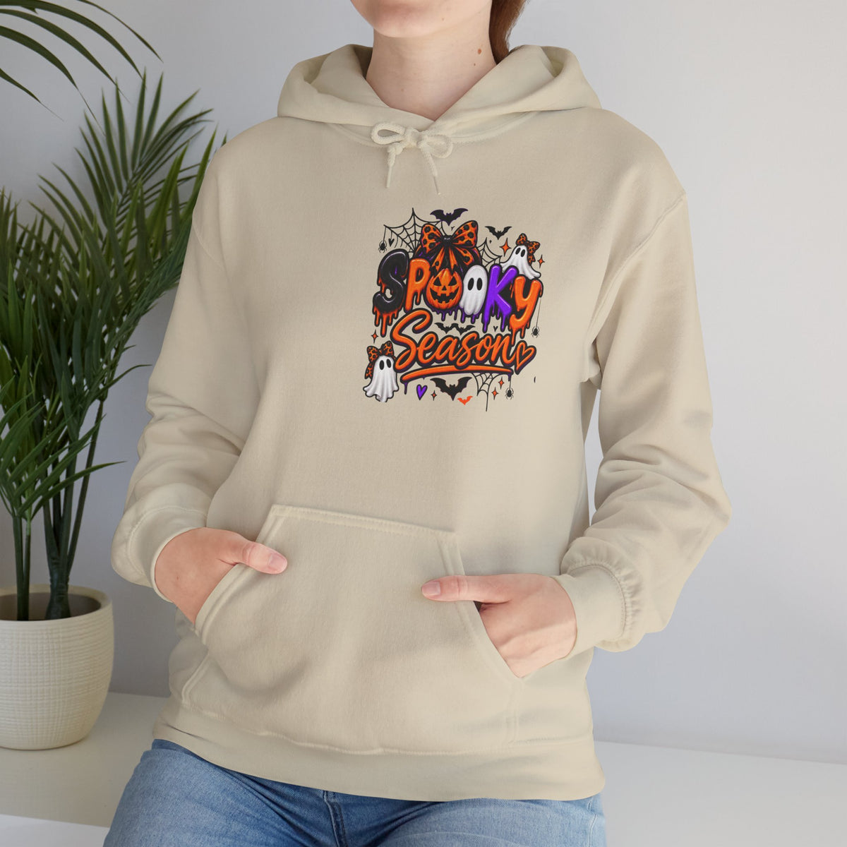 Halloween Hoodie - 'Spooky Season' Pumpkin & Witch Graphic Hooded Sweatshirt
