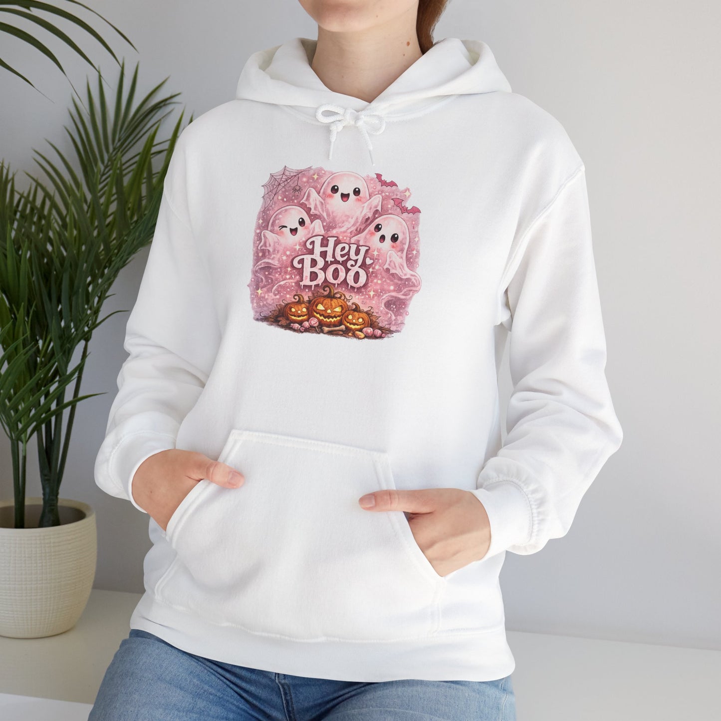 Cute Pink Ghosts & Jack-O'-Lantern Halloween Sweatshirt