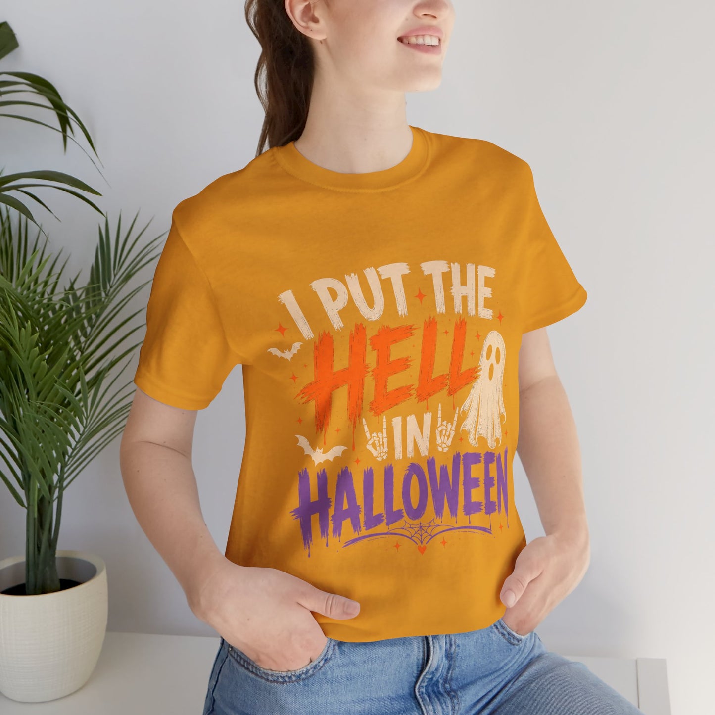 Halloween T-Shirt - "I Put the Hell in Halloween" Ghost Graphic Tee