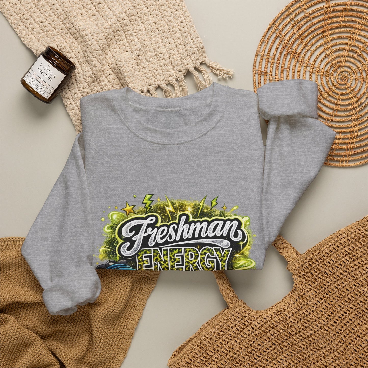 Freshman Energy Crewneck Sweatshirt — College Back-to-School Graphic Sweatshirt