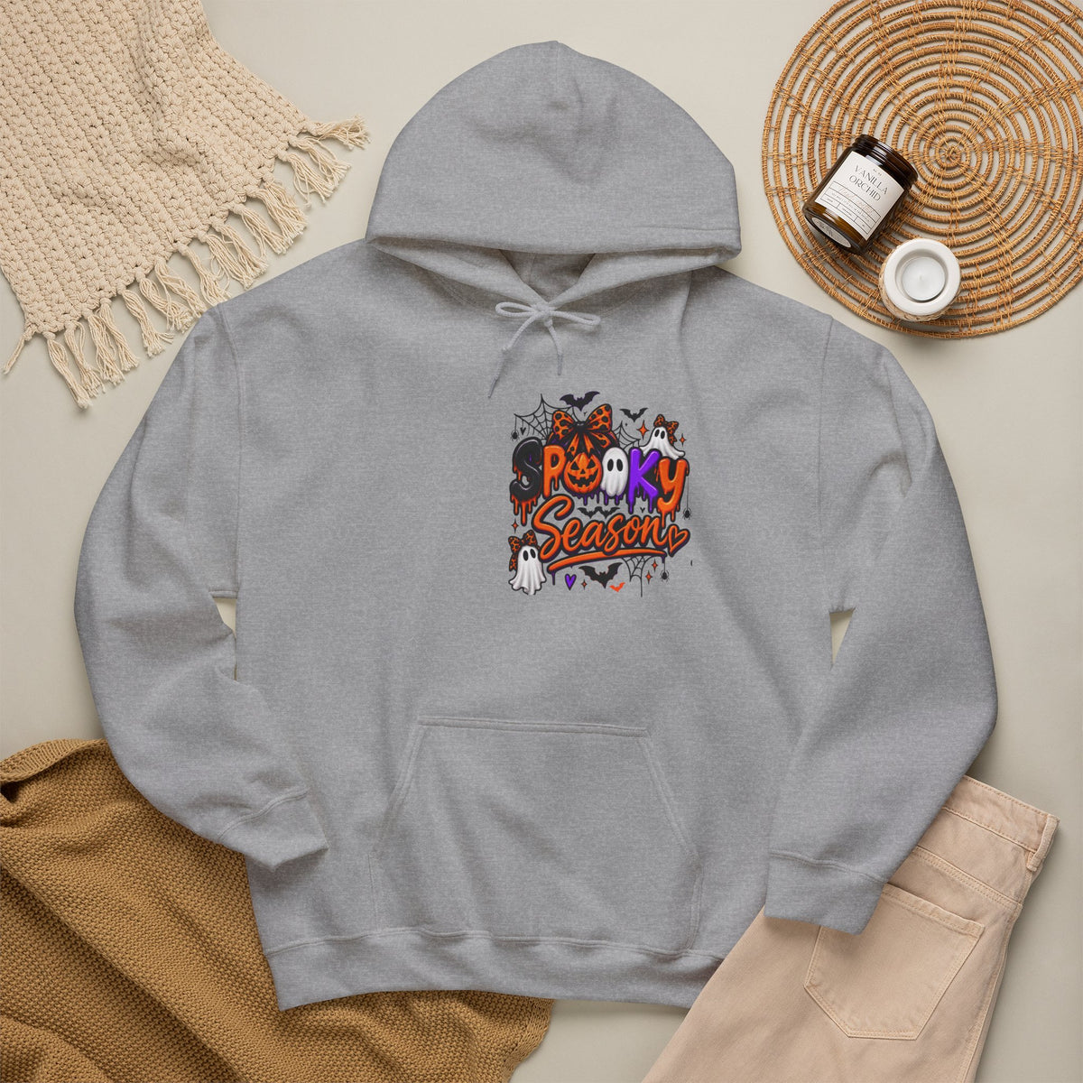 Halloween Hoodie - 'Spooky Season' Pumpkin & Witch Graphic Hooded Sweatshirt