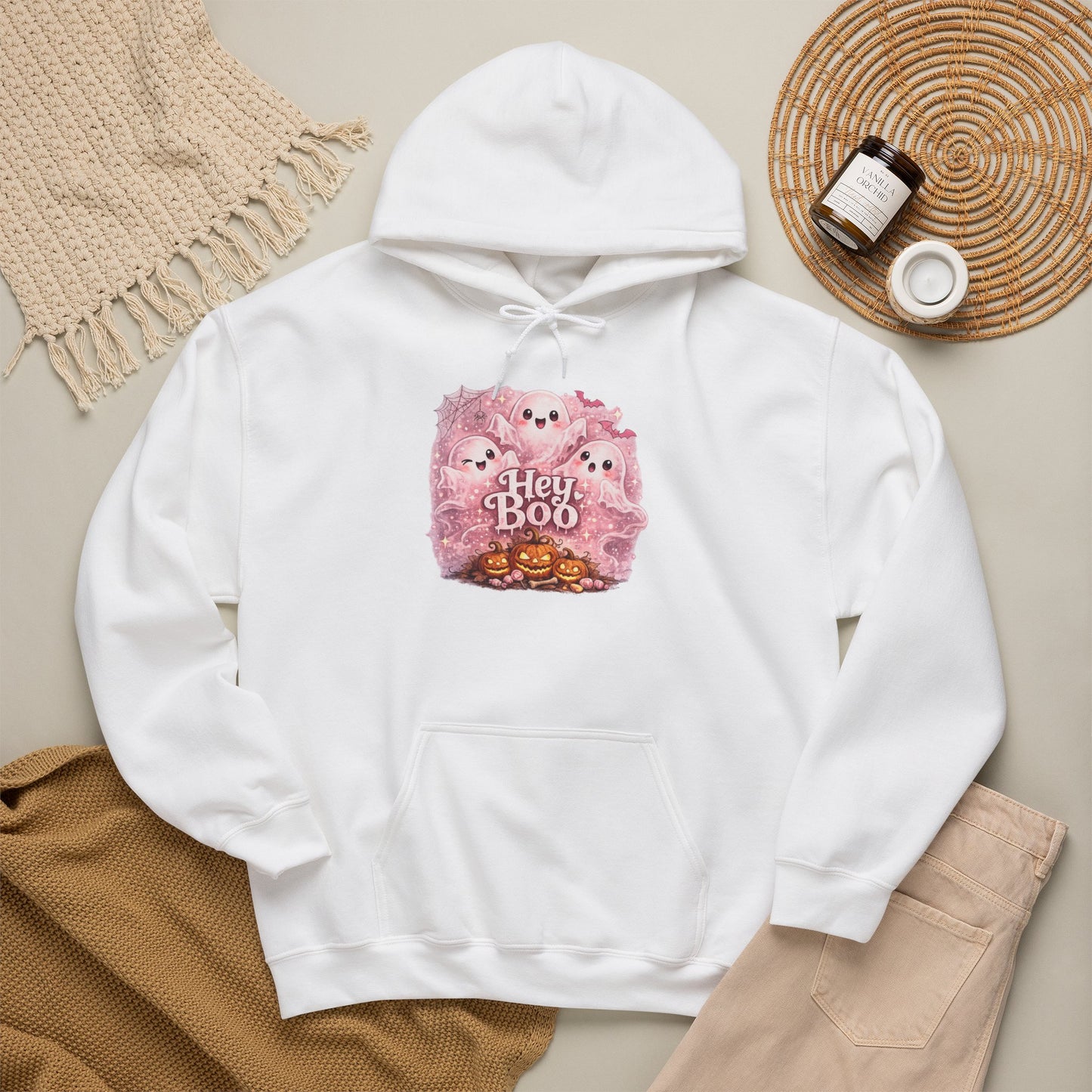 Cute Pink Ghosts & Jack-O'-Lantern Halloween Sweatshirt