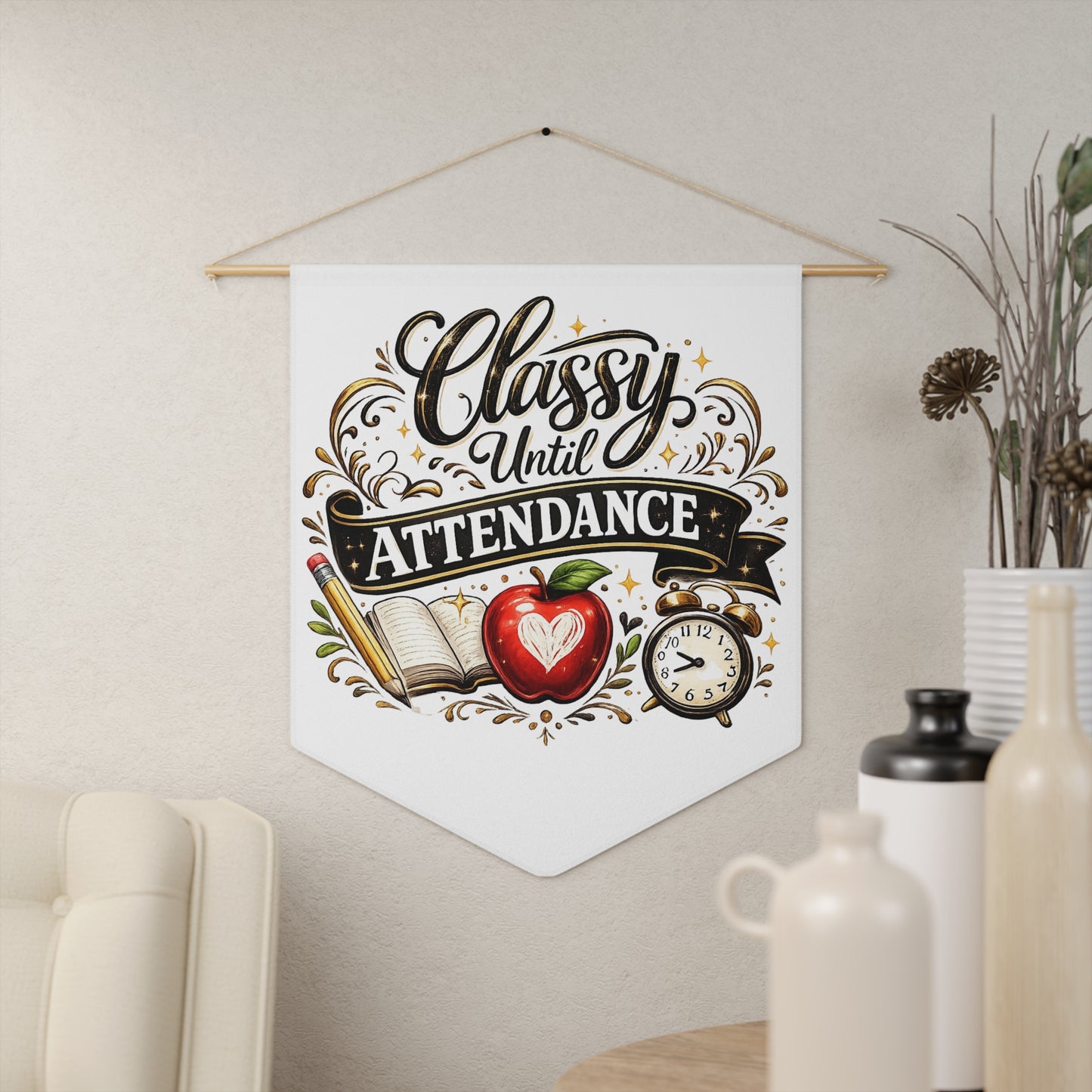 Teacher Classroom Decor Banner (Apple, Book, Clock Design)