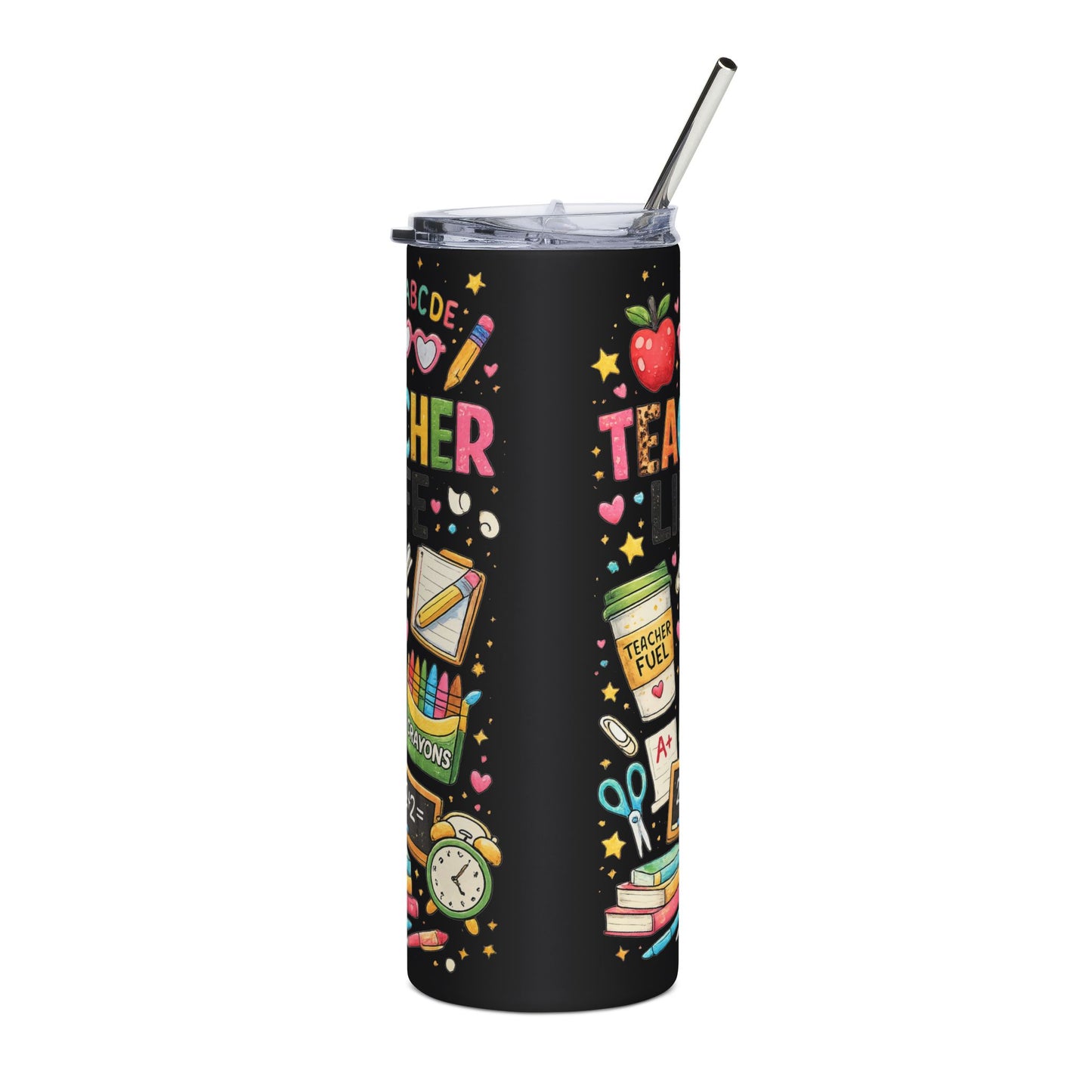Teacher Life 20oz Stainless Steel Tumbler – Cute School Supply Design, Teacher Fuel Travel Mug