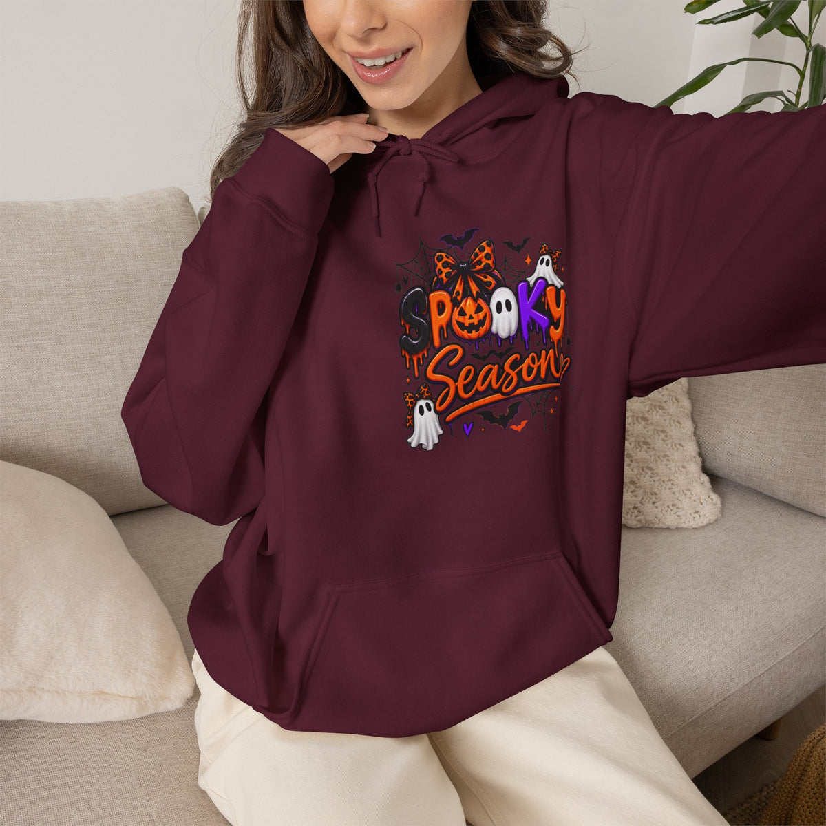 Halloween Hoodie - 'Spooky Season' Pumpkin & Witch Graphic Hooded Sweatshirt
