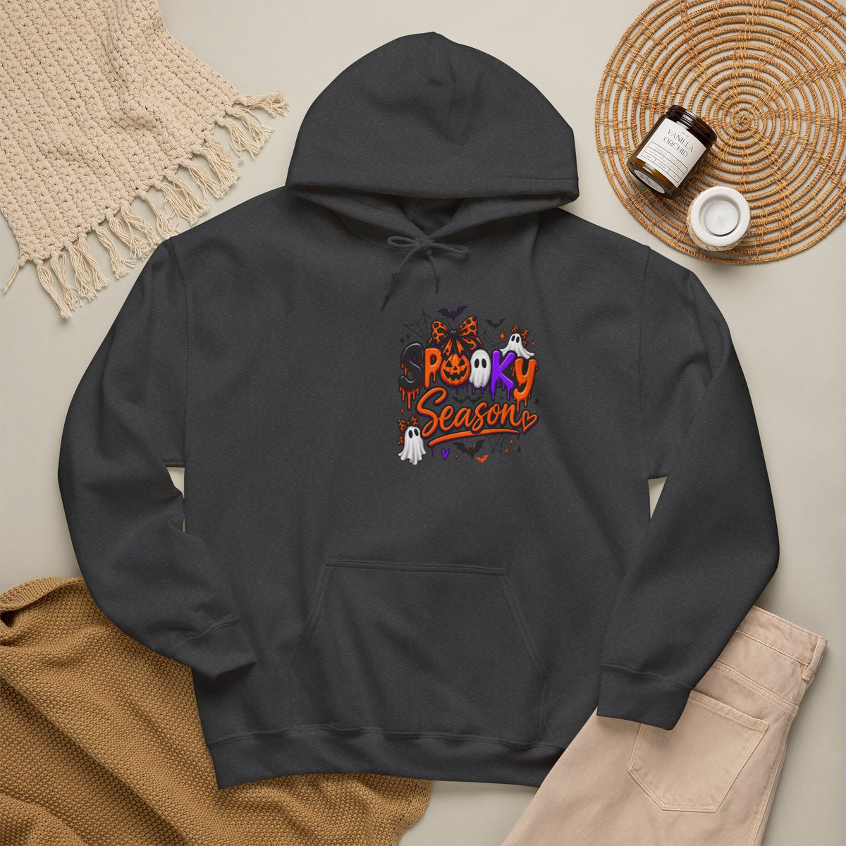 Halloween Hoodie - 'Spooky Season' Pumpkin & Witch Graphic Hooded Sweatshirt