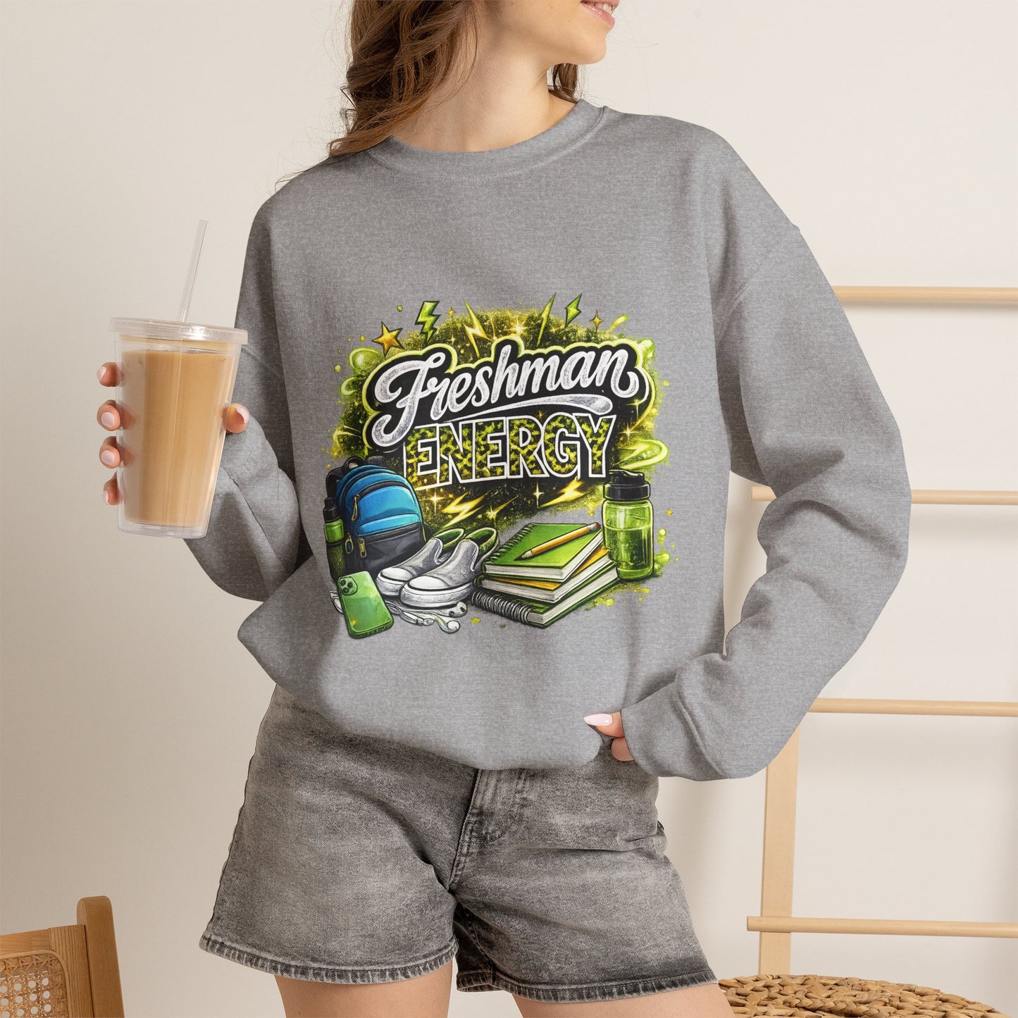 Freshman Energy Crewneck Sweatshirt — College Back-to-School Graphic Sweatshirt