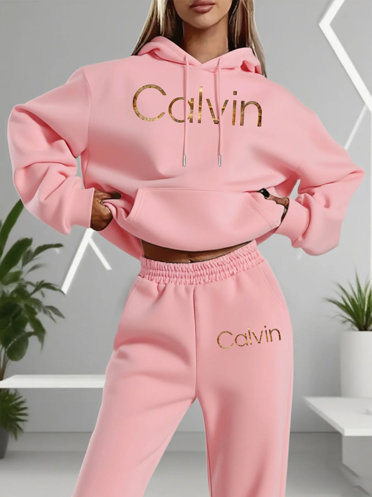 Women's fashion pullover and pants set, printed design set, women's fall