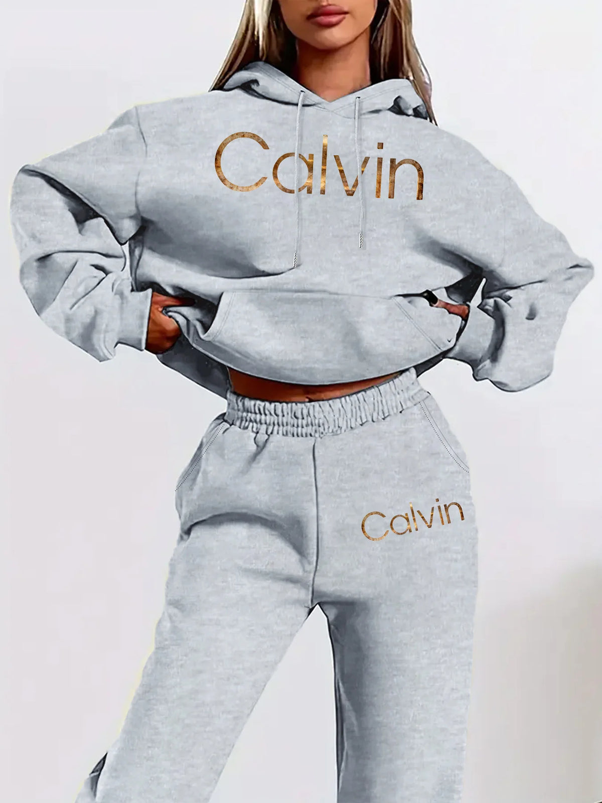 Women's fashion pullover and pants set, printed design set, women's fall
