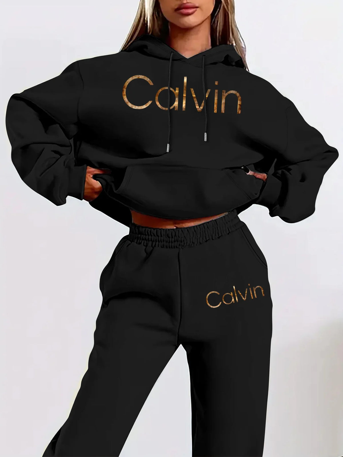 Women's fashion pullover and pants set, printed design set, women's fall